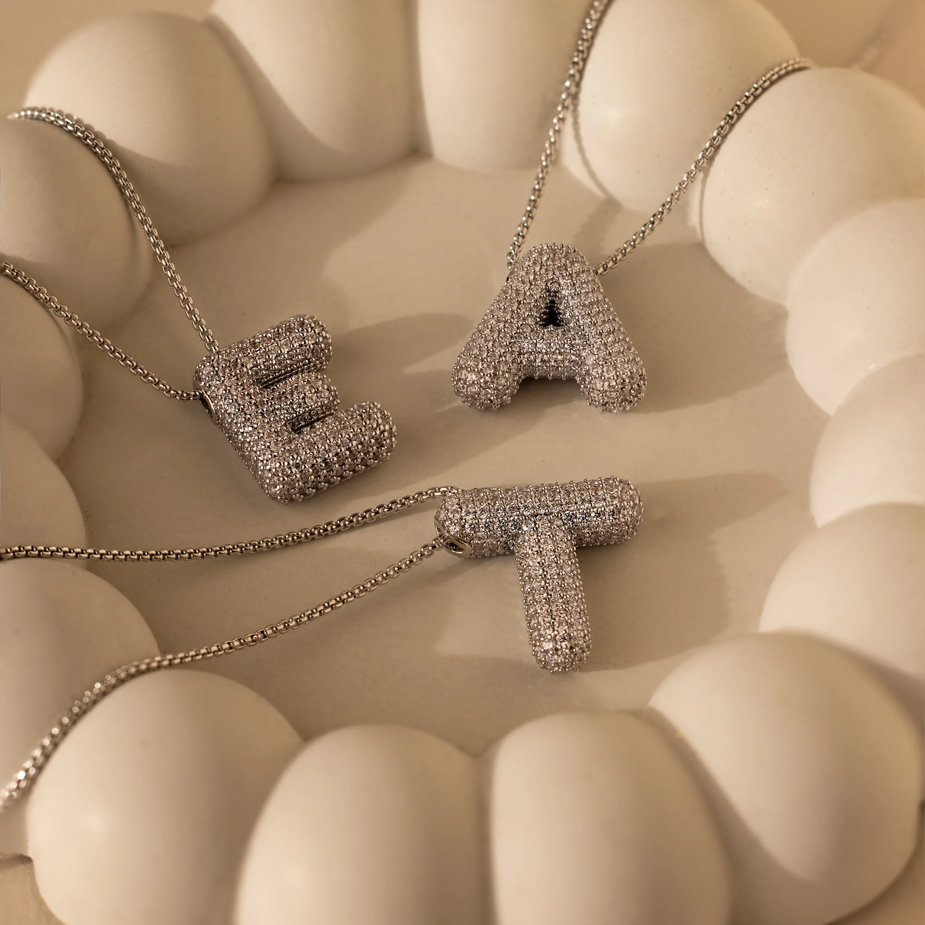 Pave Puff Letter Necklace - Image 2
