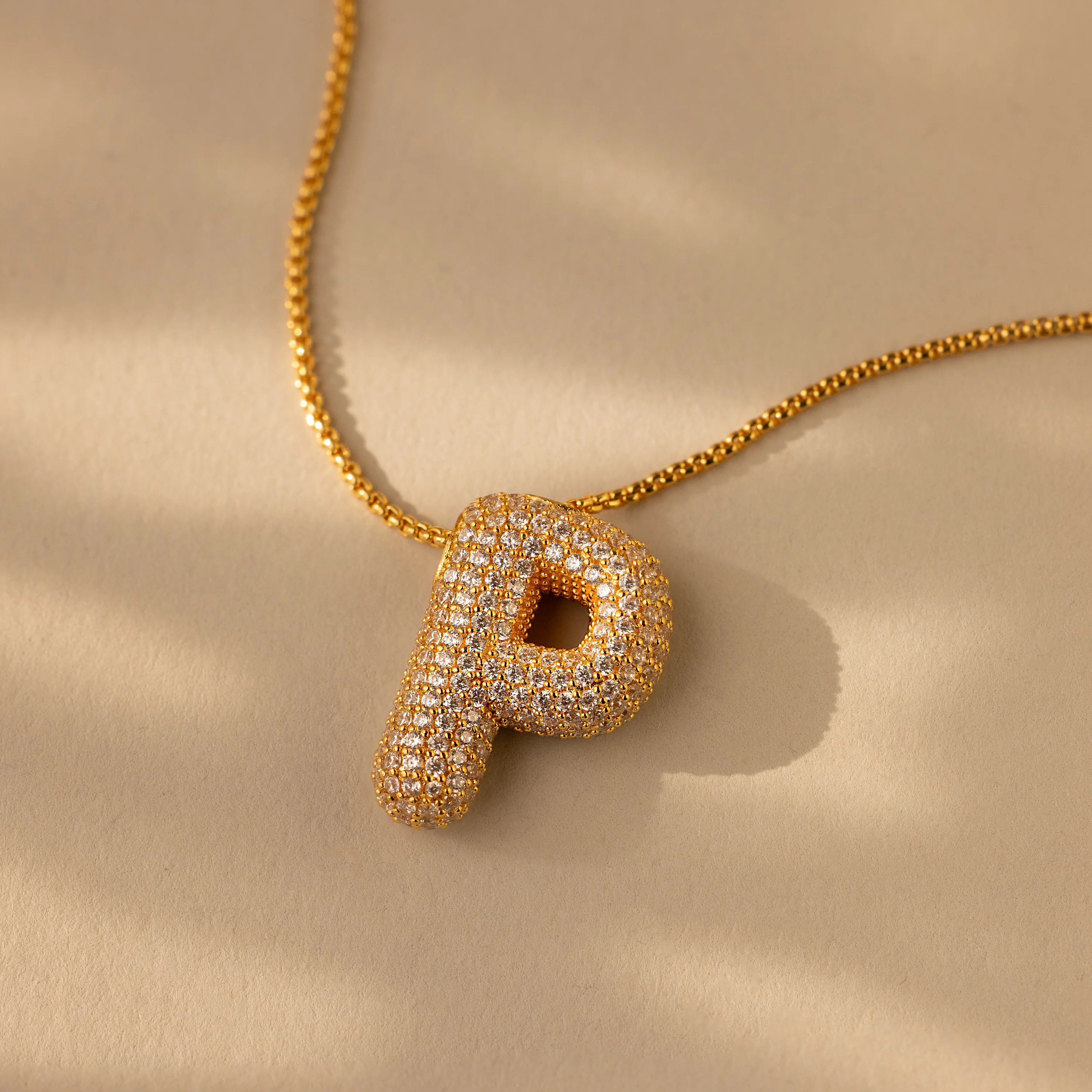 Pave Puff Letter Necklace in 18K Gold - Image 20