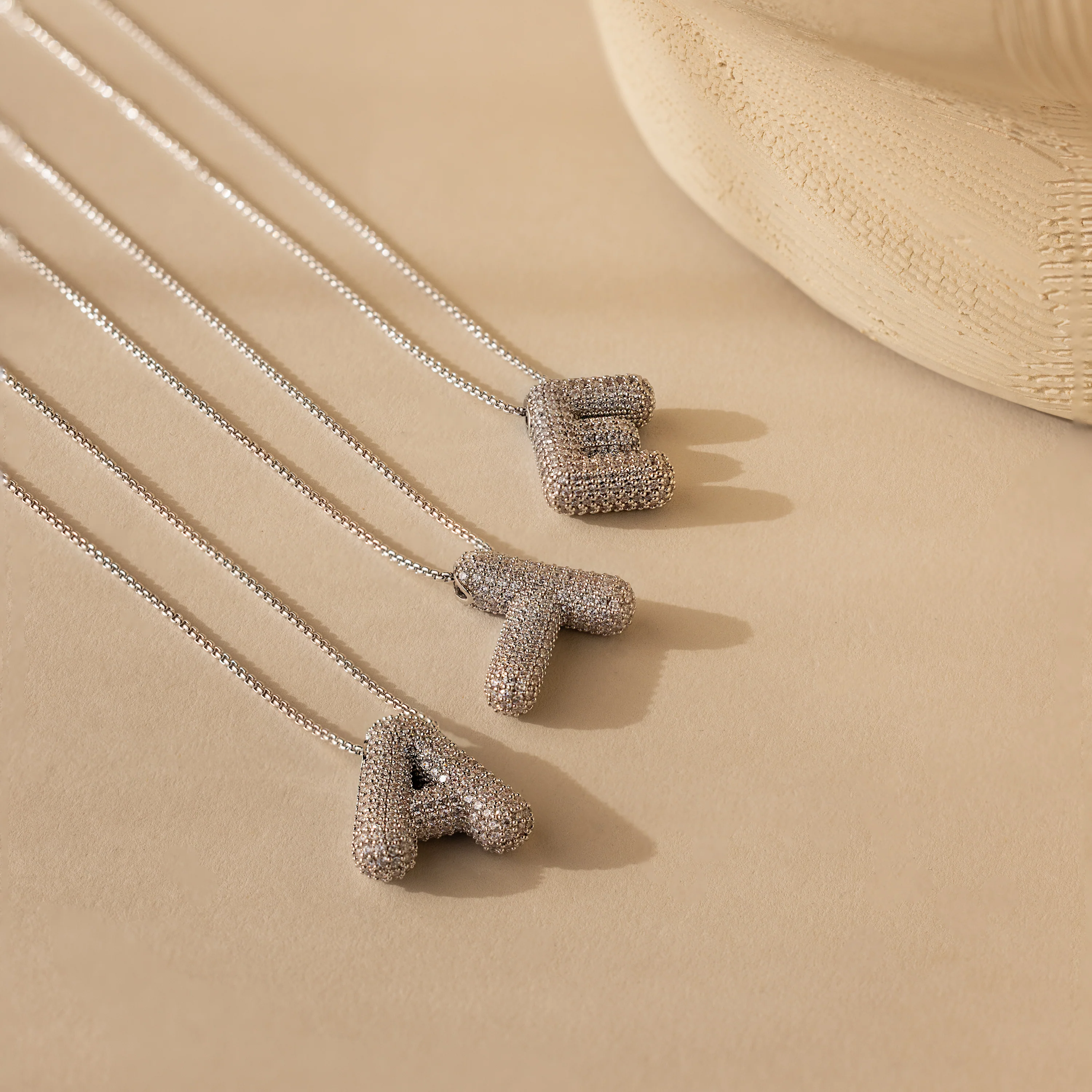 Pave Puff Letter Necklace in Silver - Image 7