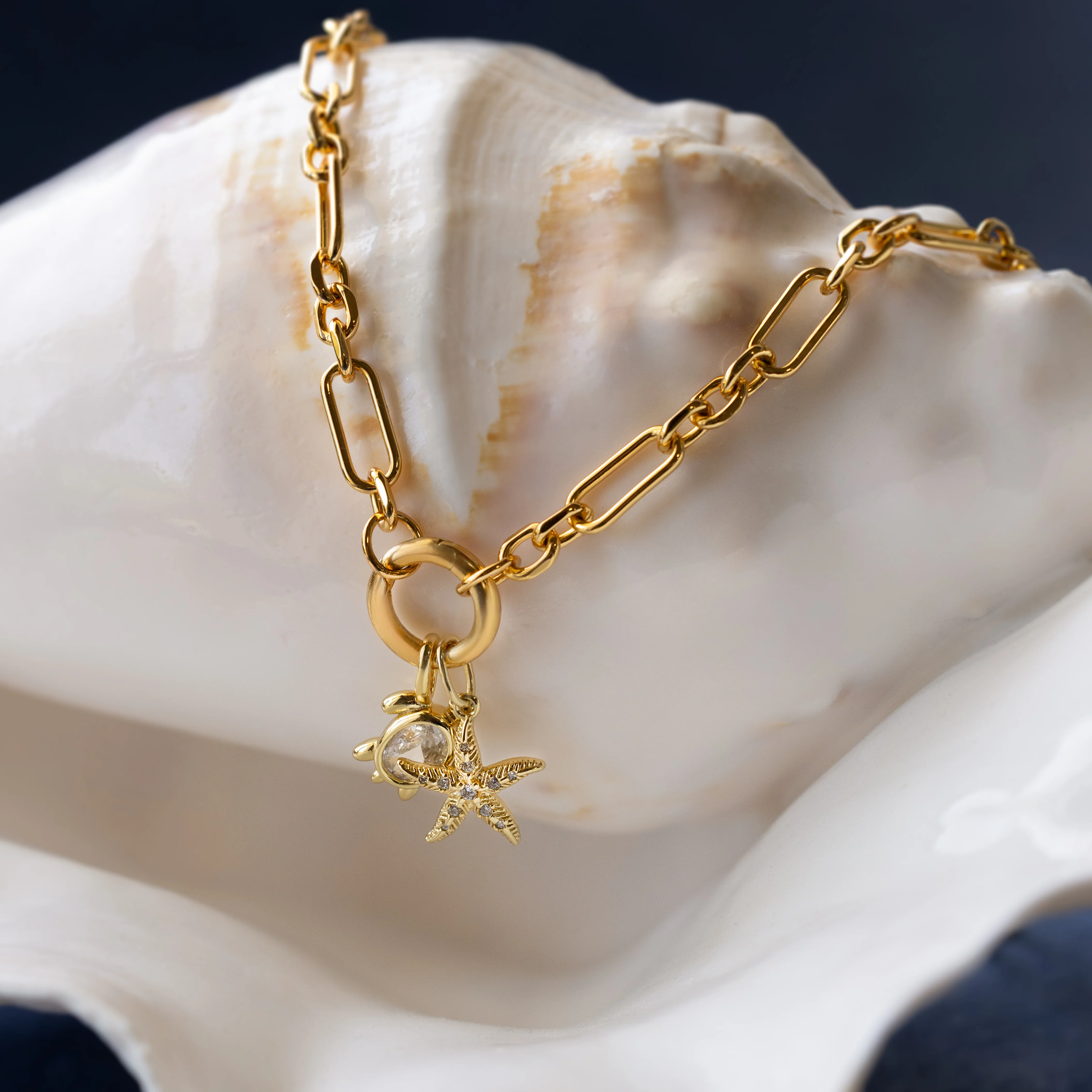 Pave Starfish Charm in 18K Gold - Image 7