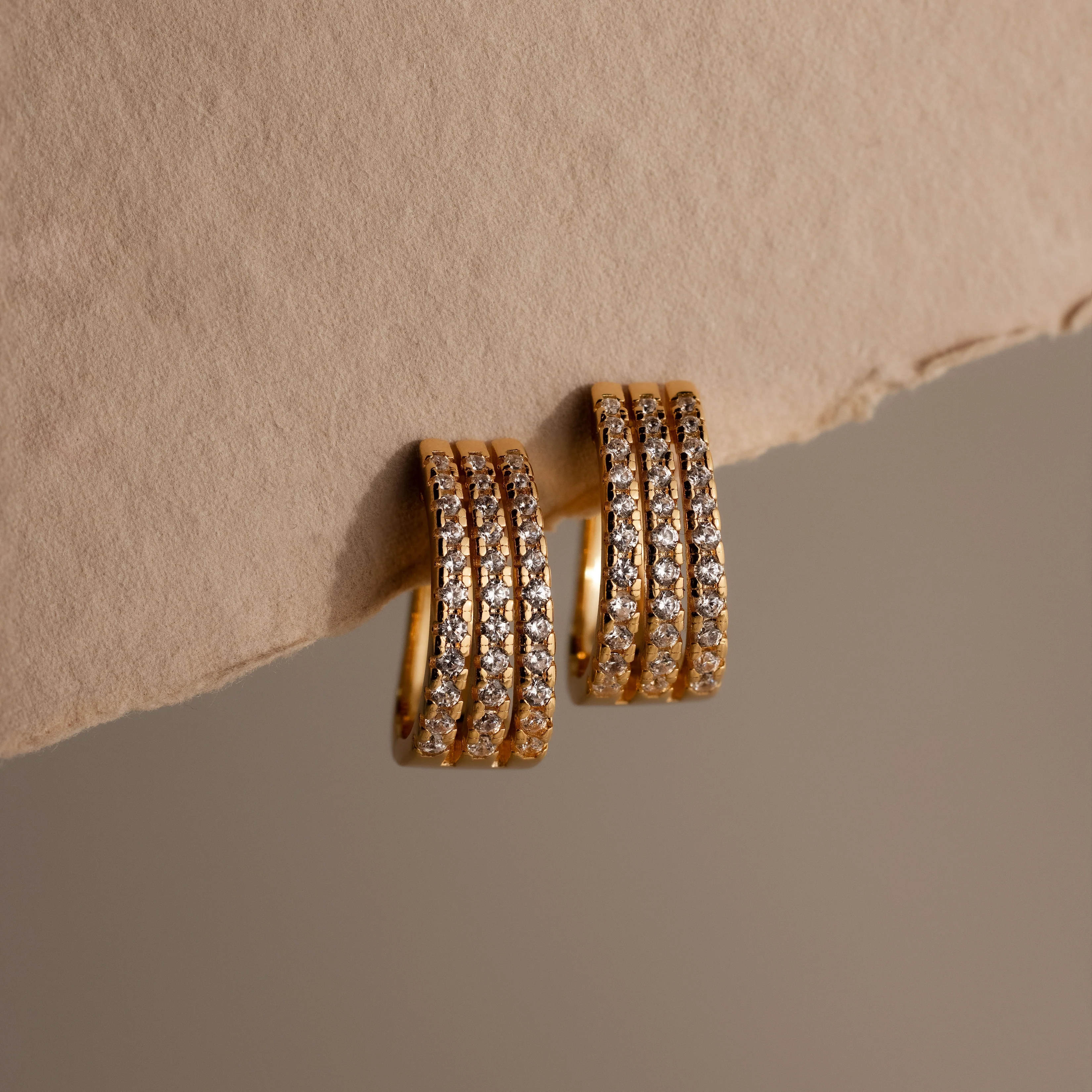 Pave Trio Hoops in 18K Gold