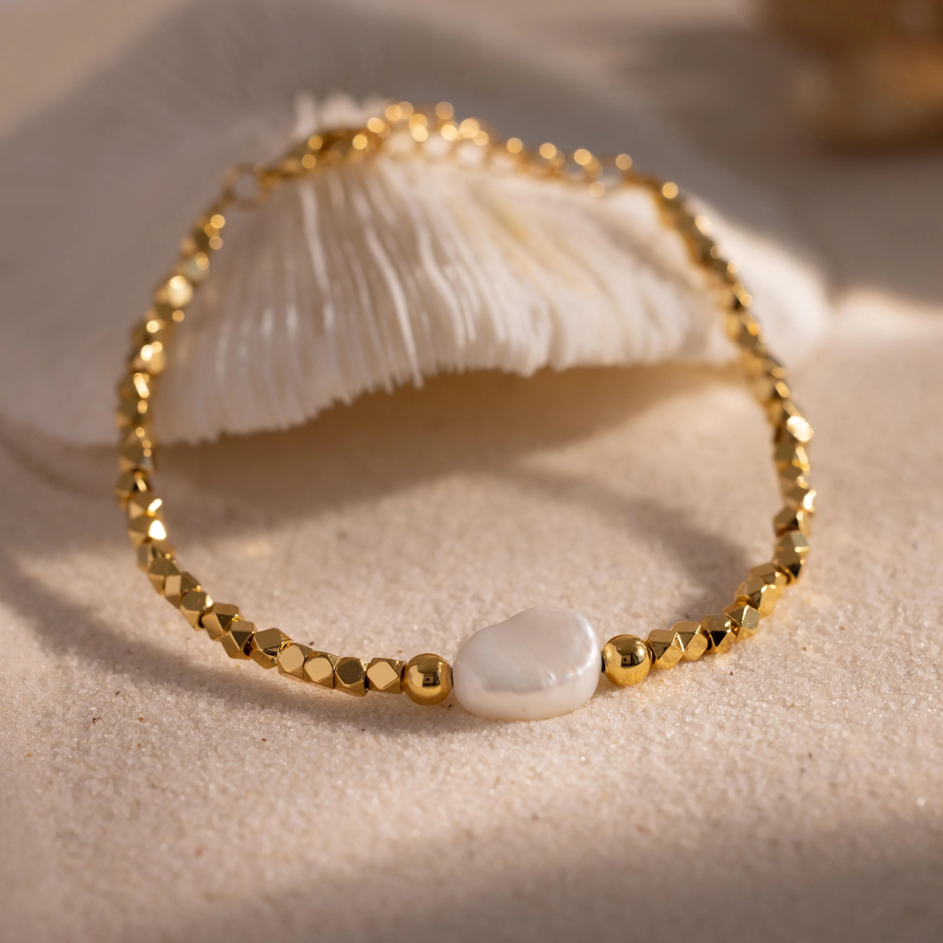 Pearl Charm Beaded Bracelet in 18K Gold - Image 5