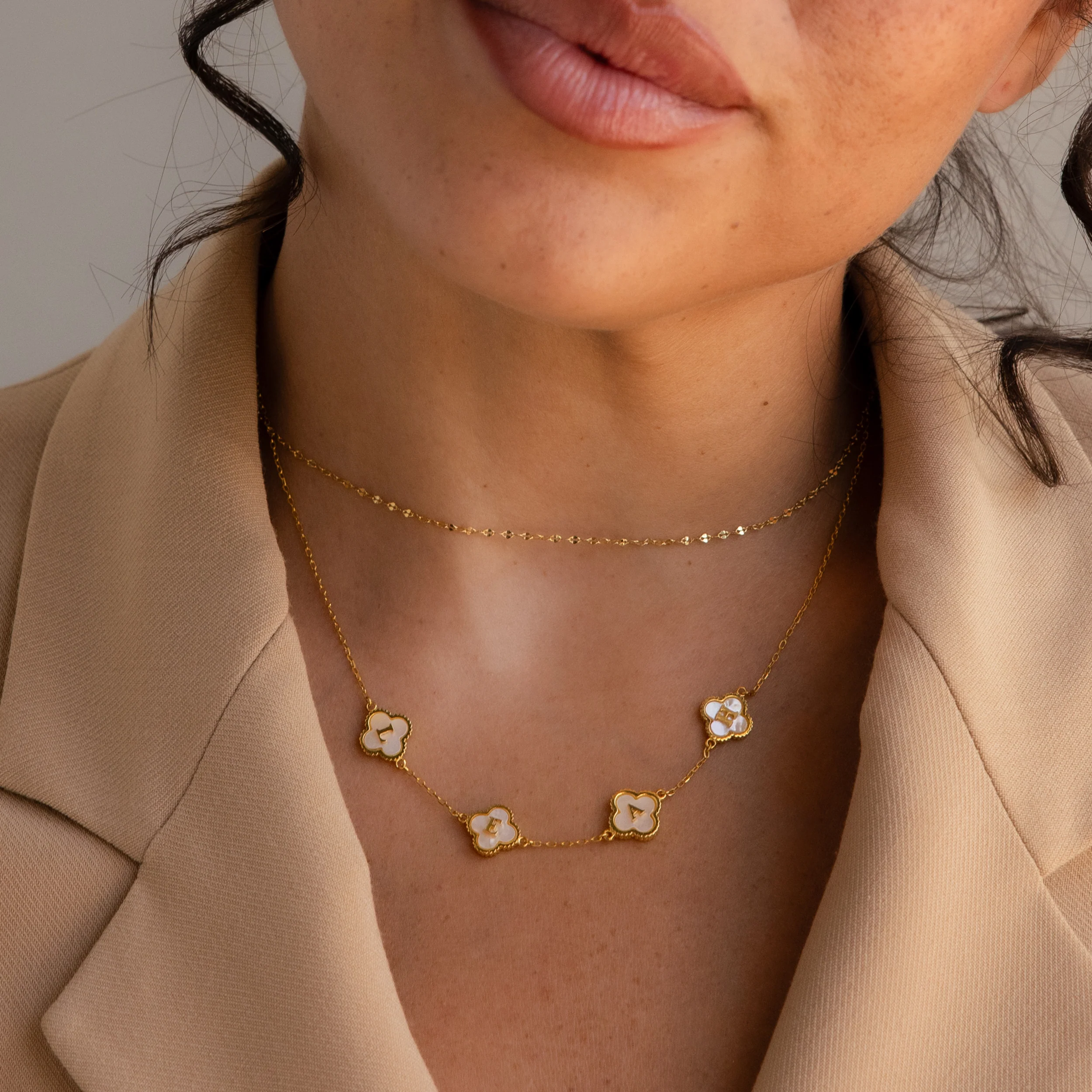 Pearl Clover Letter Necklace - Image 4