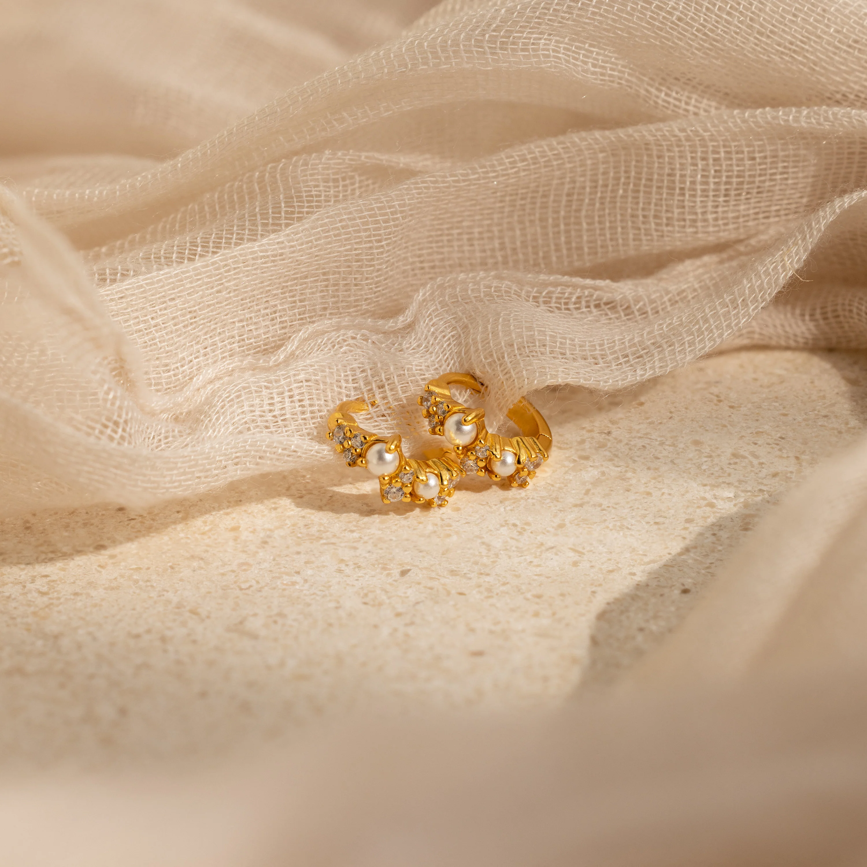Pearl Diamond Cluster Huggies - Image 7