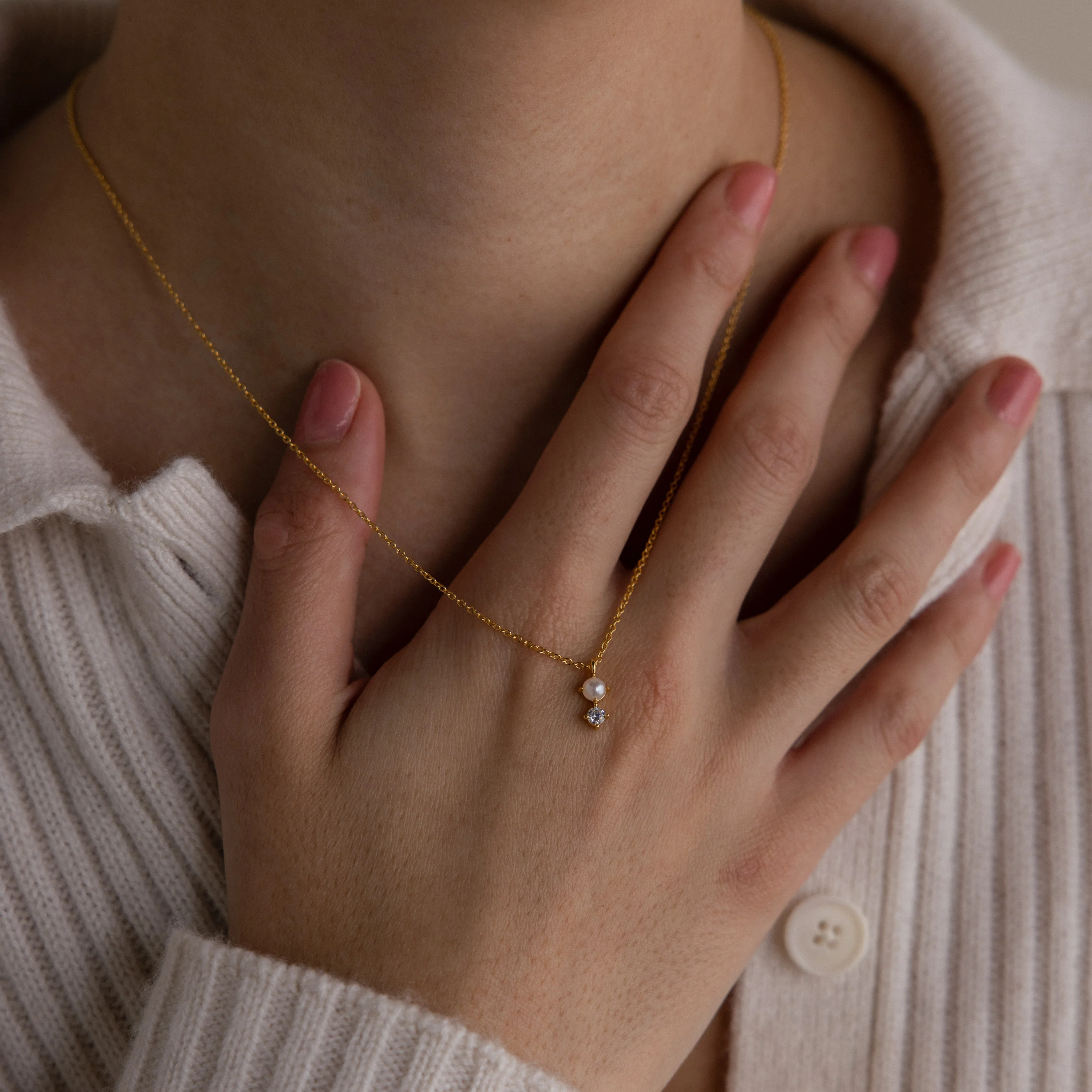 Pearl Diamond Drop Necklace - Image 4