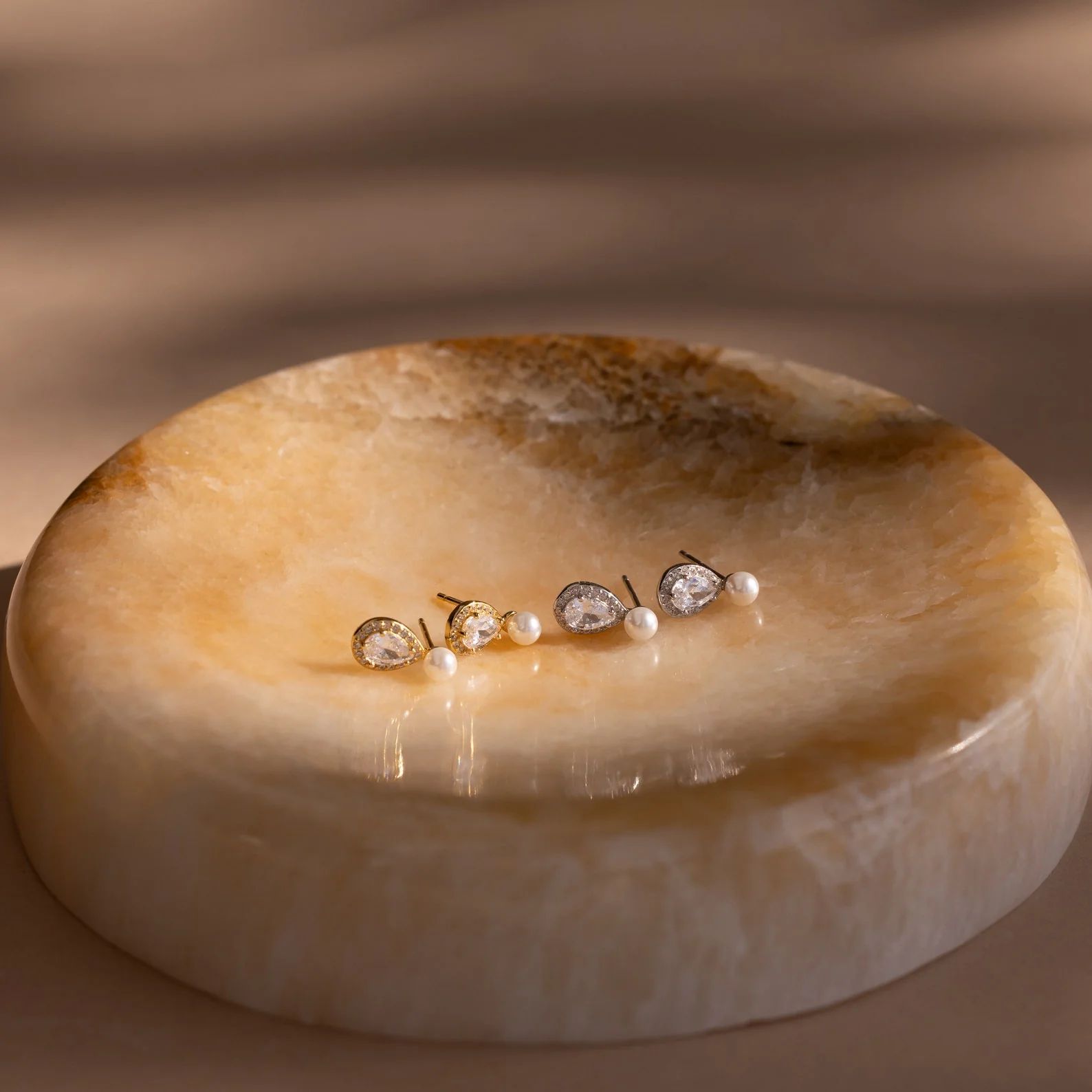 Pearl Diamond Teardrop Studs - Image 3