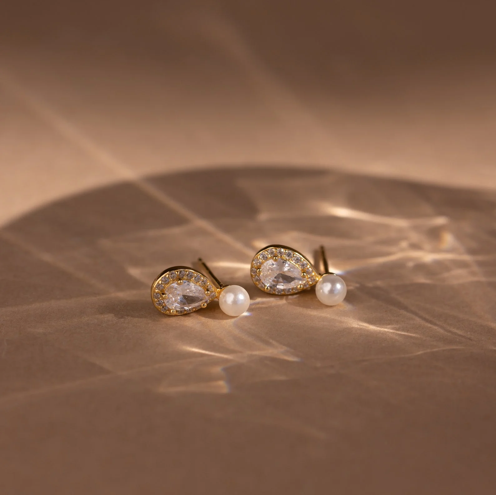 Pearl Diamond Teardrop Studs - Image 5