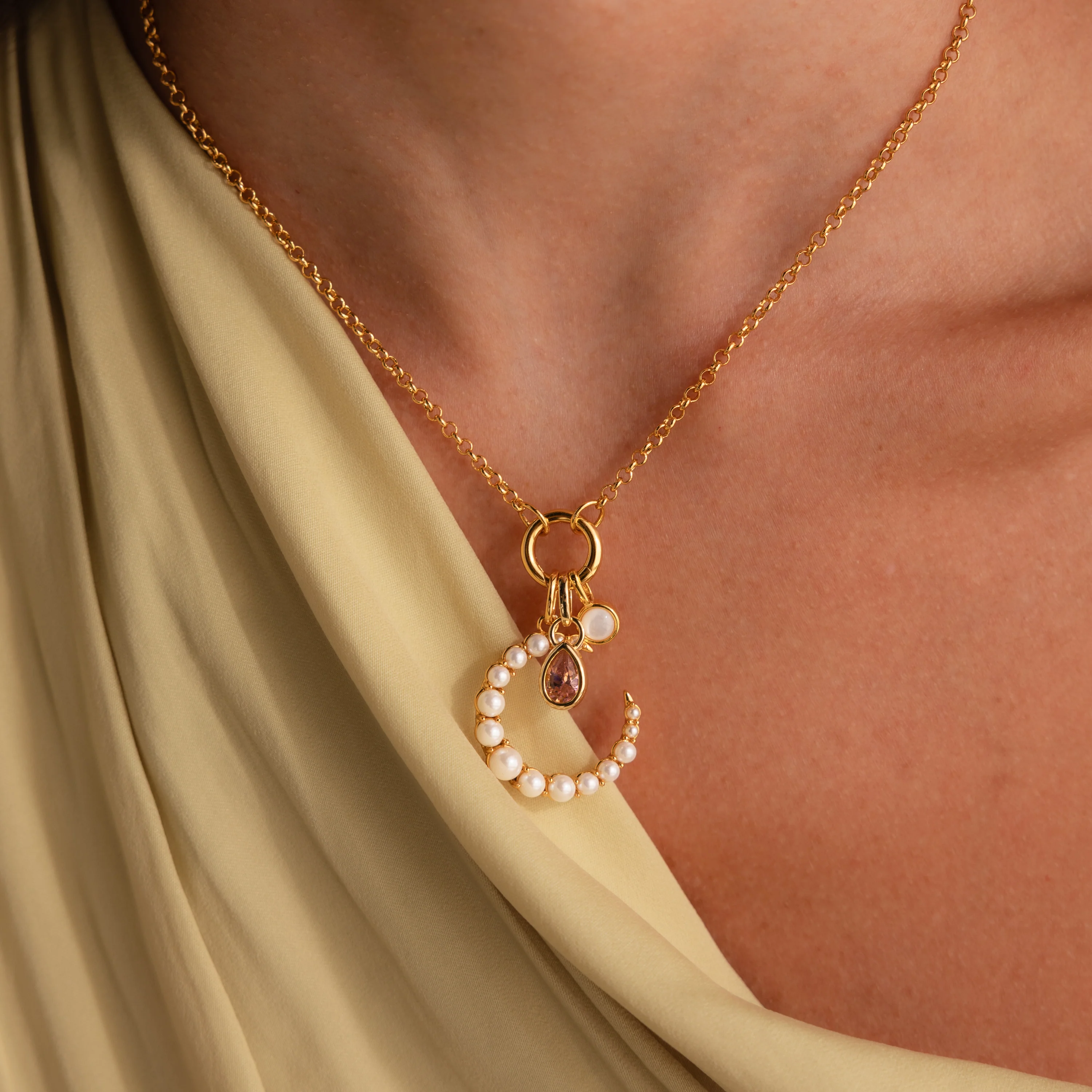 Pearl Moon Charm in 18K Gold - Image 2