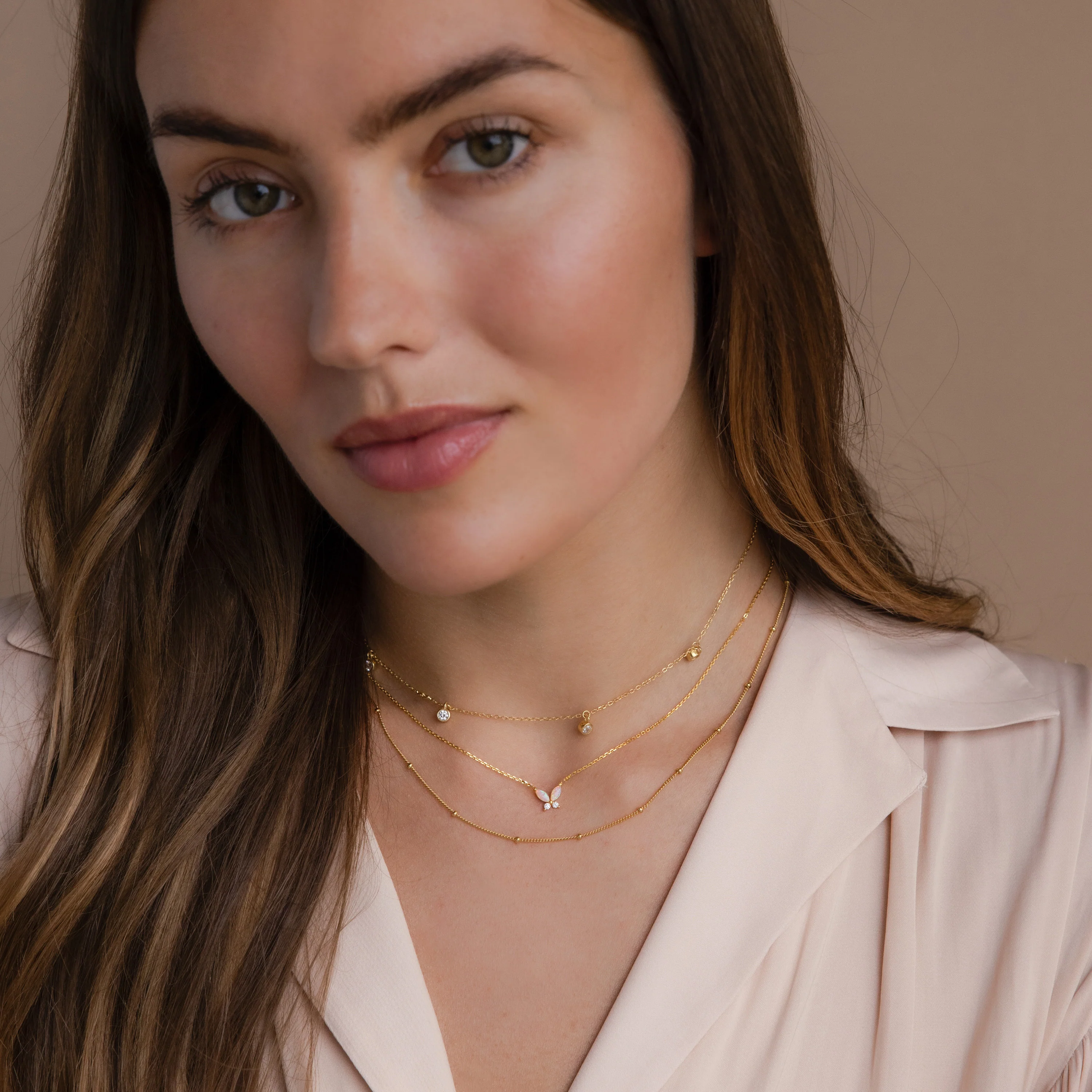 Pink Opal Butterfly Necklace in 18K Gold - Image 6