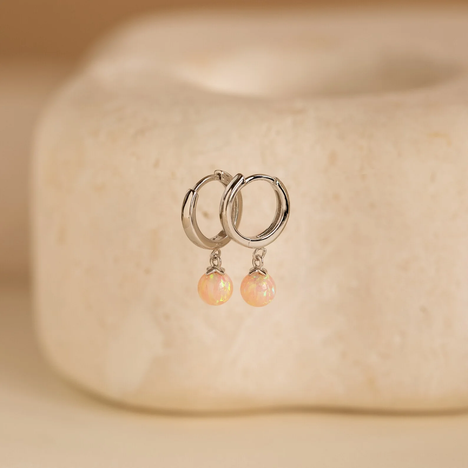 Pink Opal Drop Huggies - Image 8