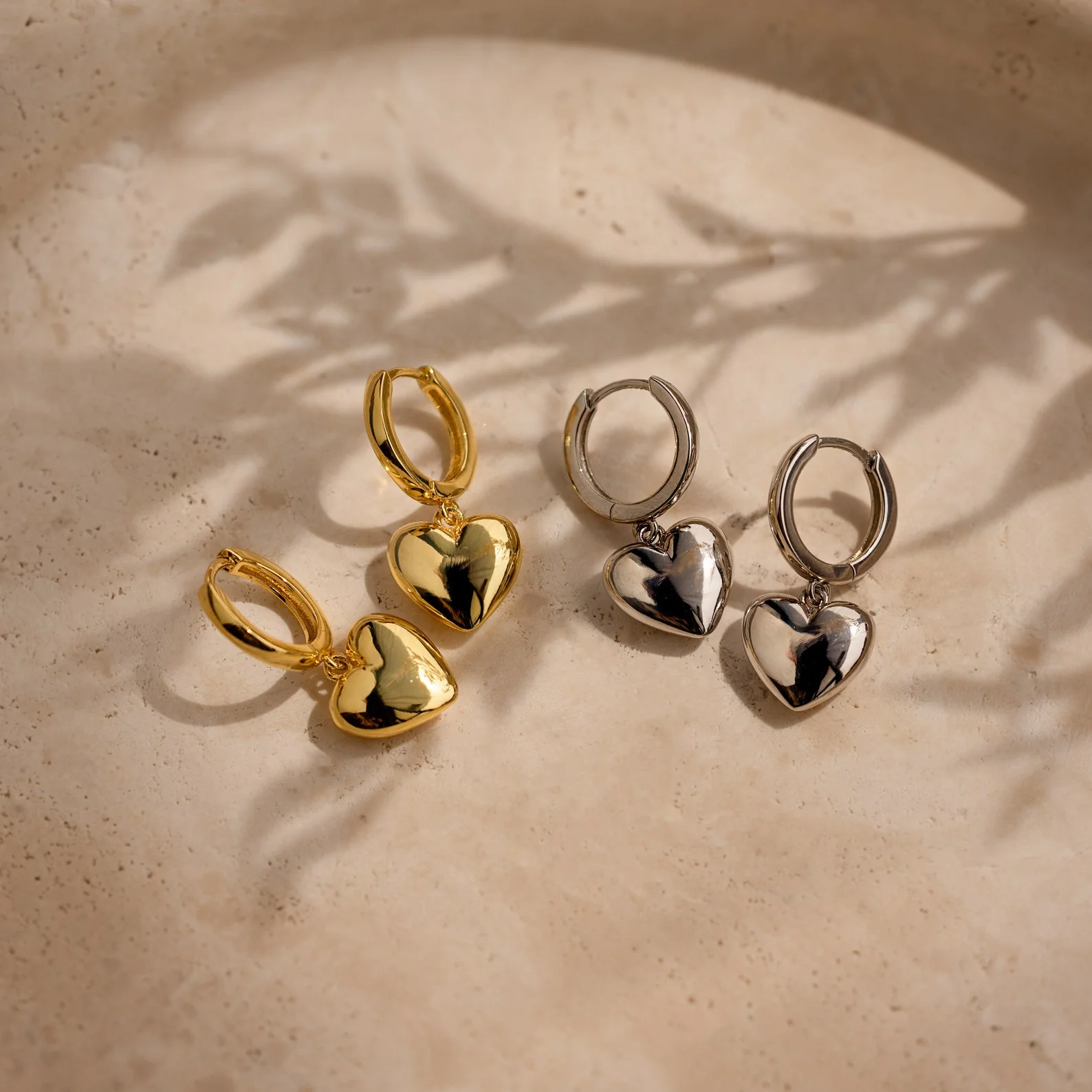 Puff Heart Charm Huggies in 18K Gold - Image 6