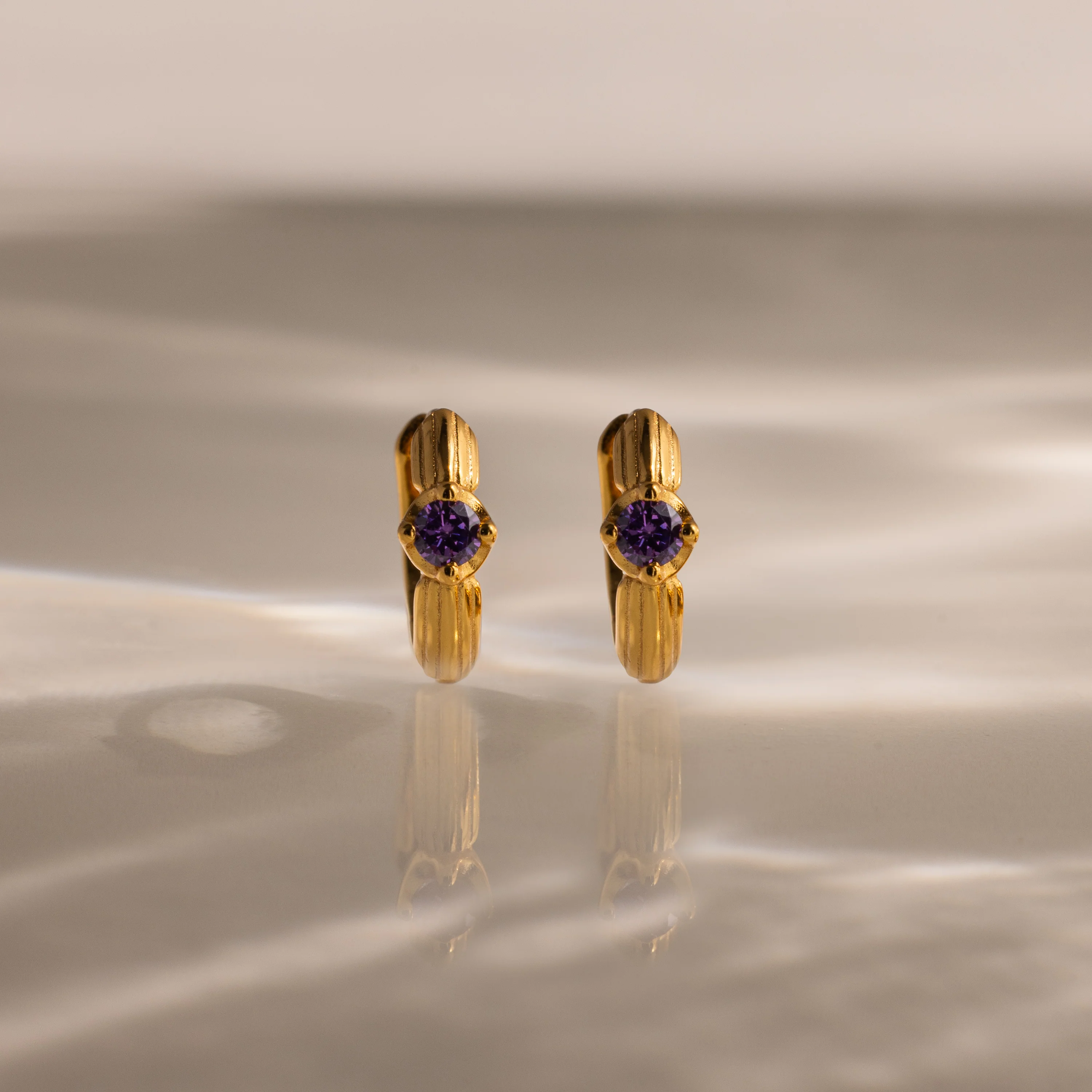 Ribbed Birthstone Huggies