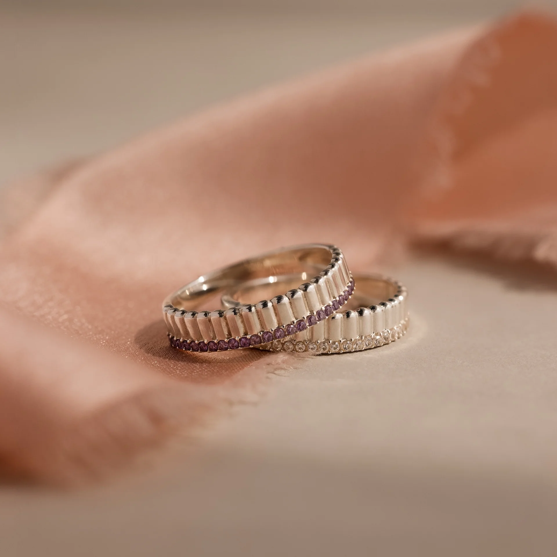 Ribbed Diamond Stack Ring - Image 7