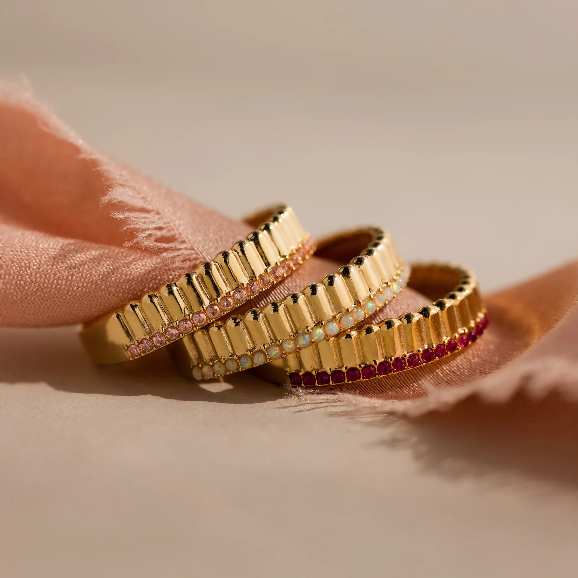 Ribbed Garnet Stack Ring - Image 5