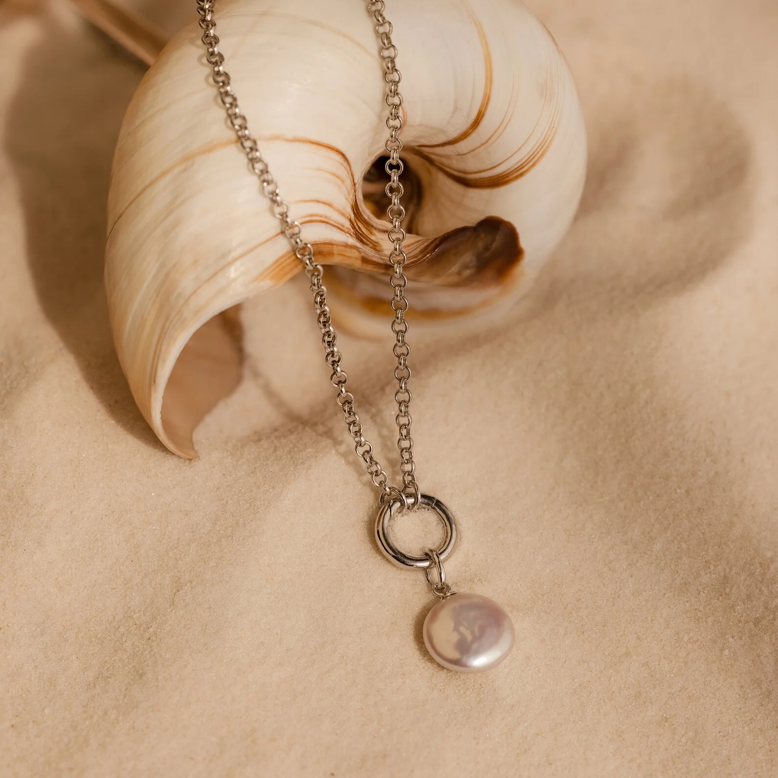 Round Pearl Charm in Silver - Image 3