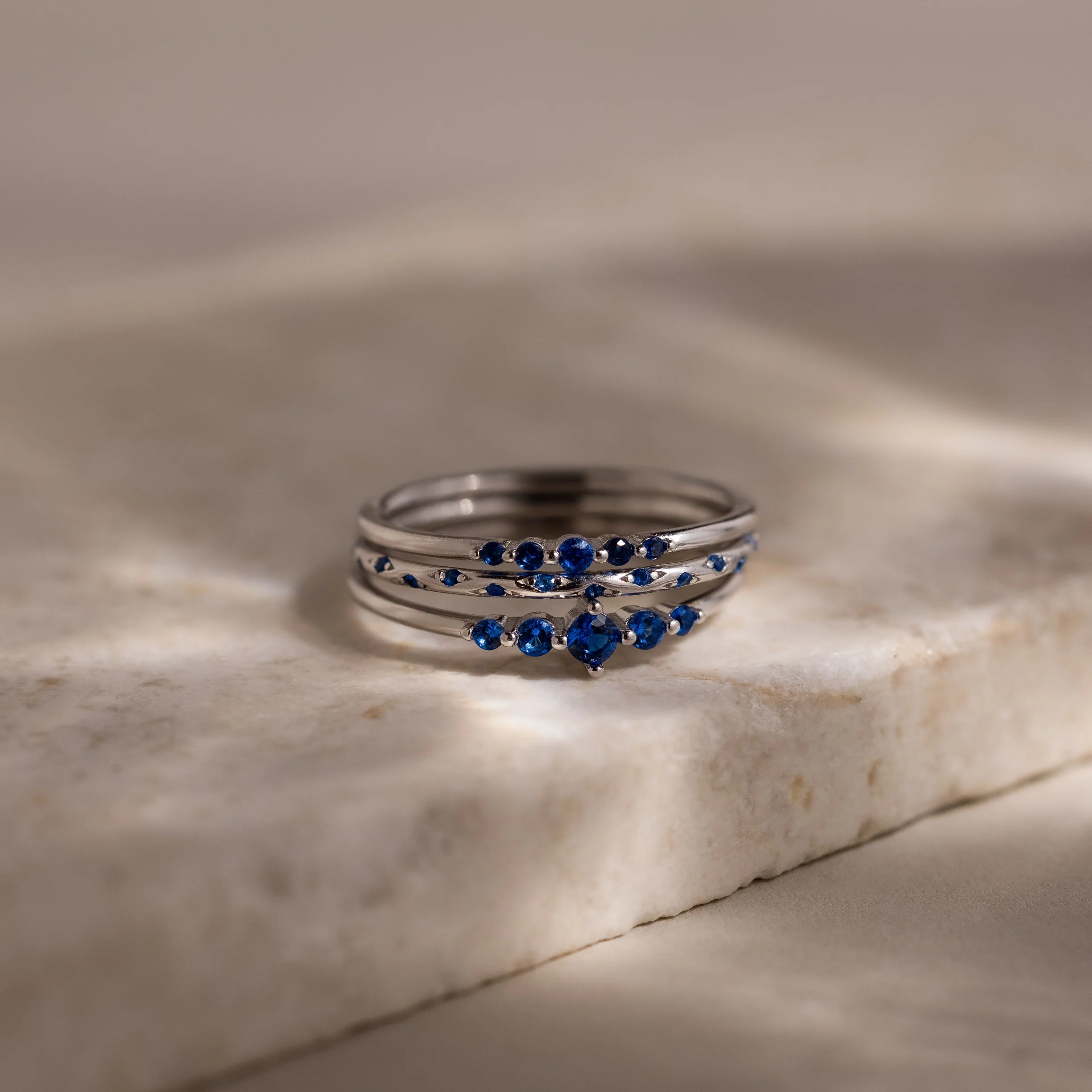 Sapphire Stacking Ring Set in Silver