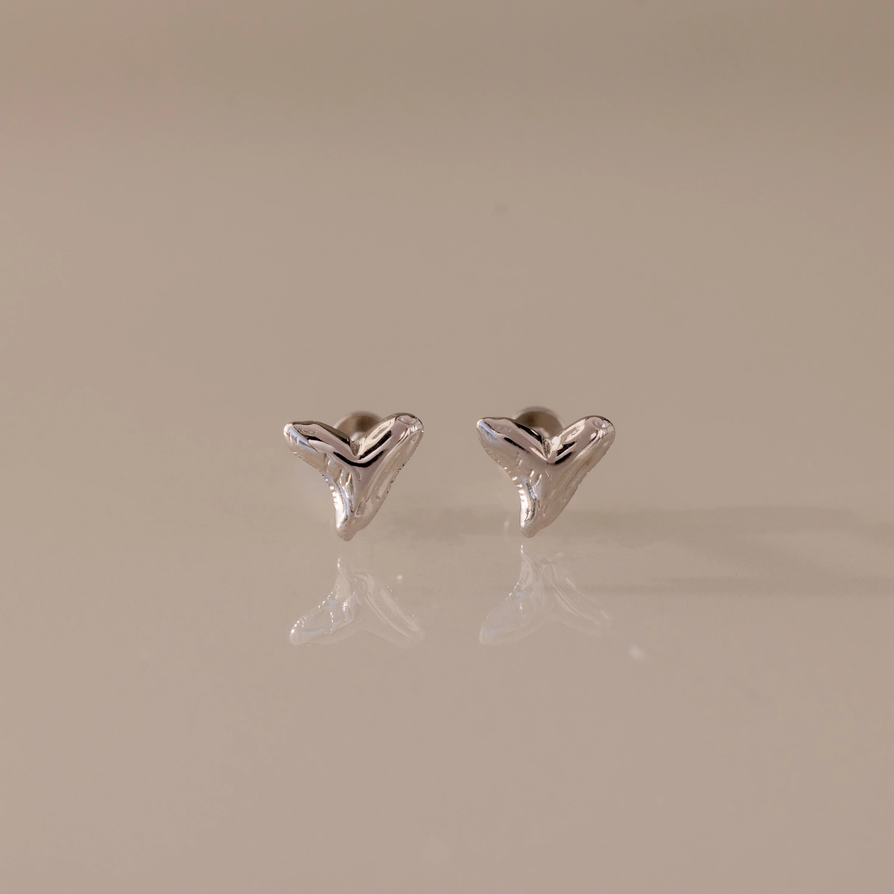 Shark Tooth Flatback Studs in Silver