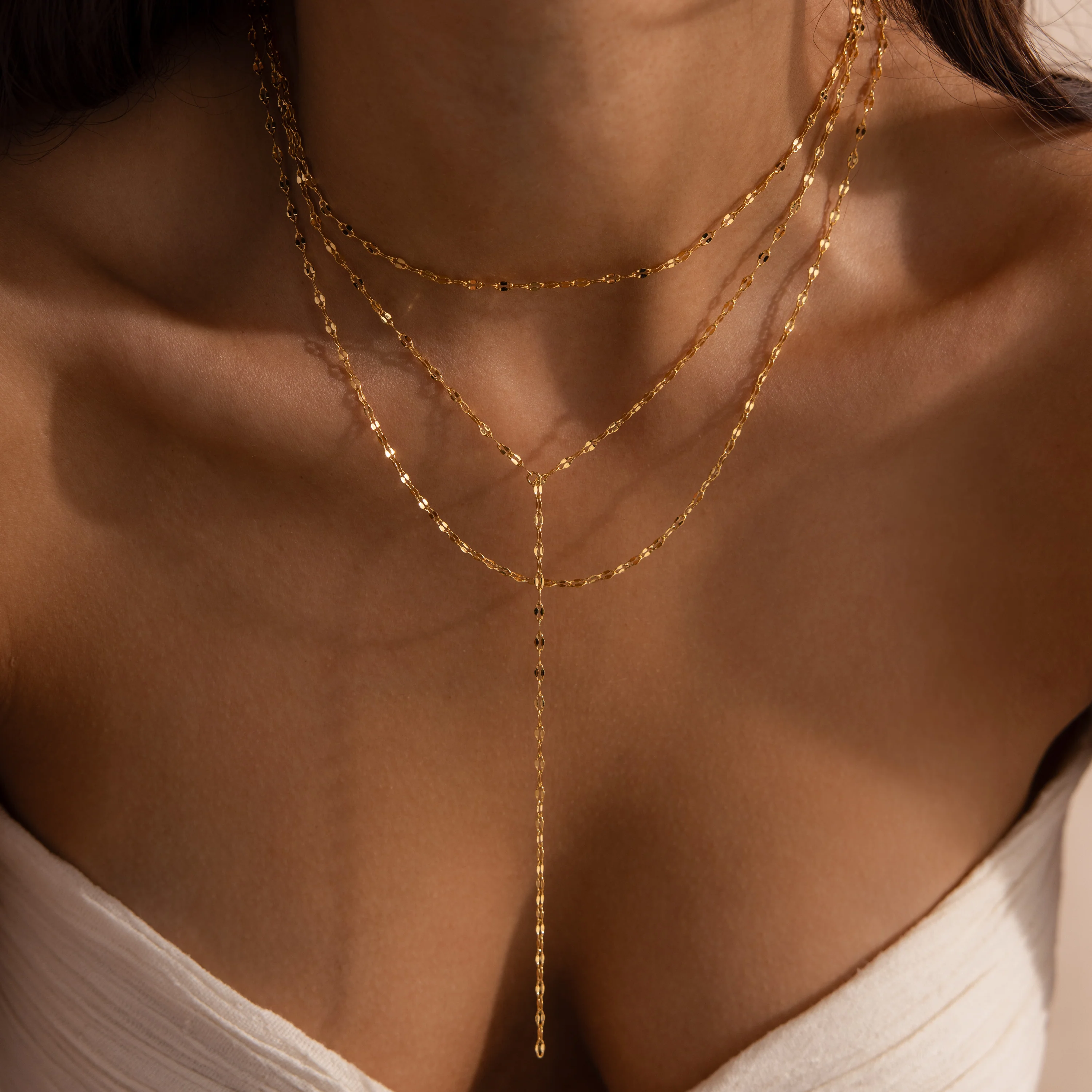 Sparkling Layered Lariat Necklace in 18K Gold