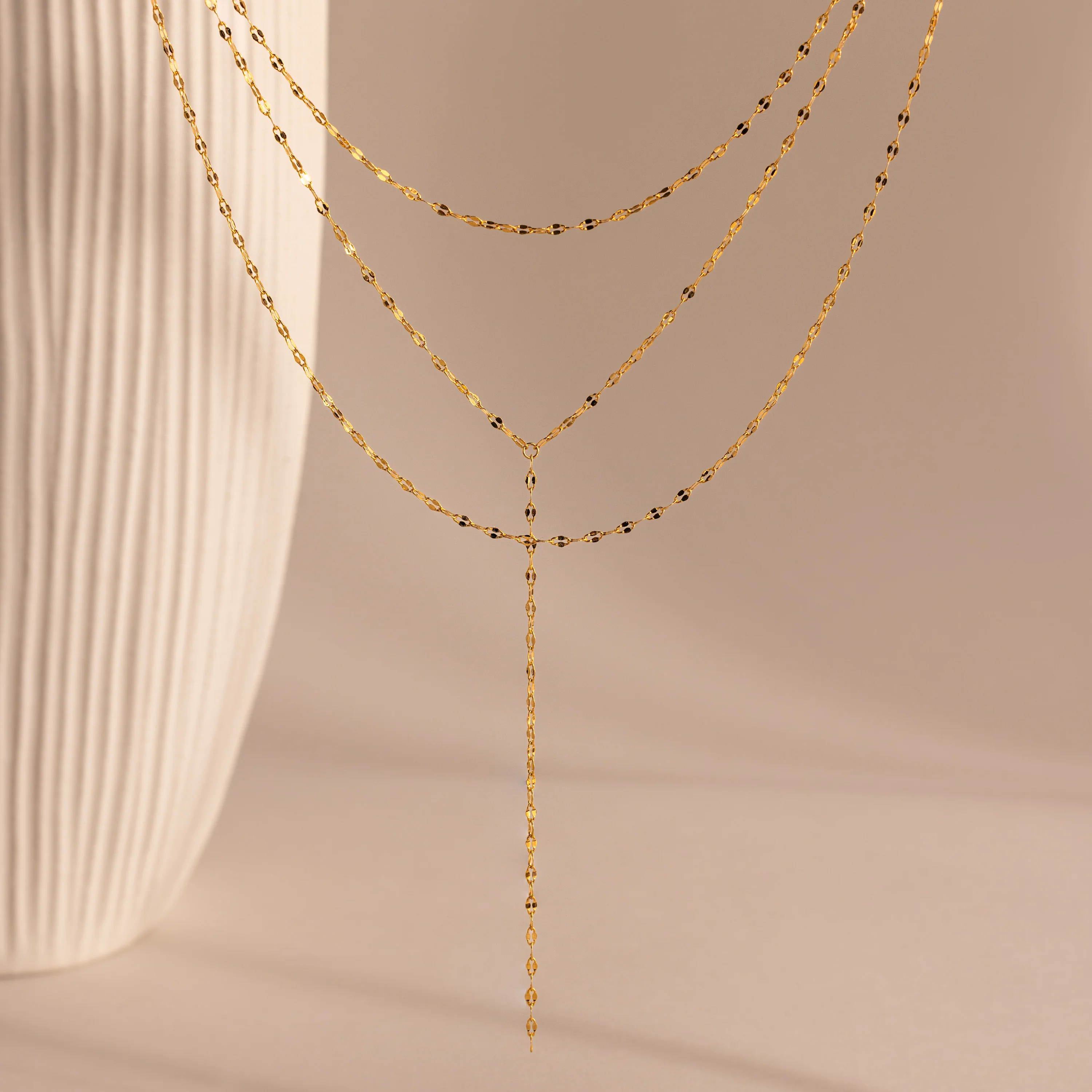 Sparkling Layered Lariat Necklace in 18K Gold - Image 6