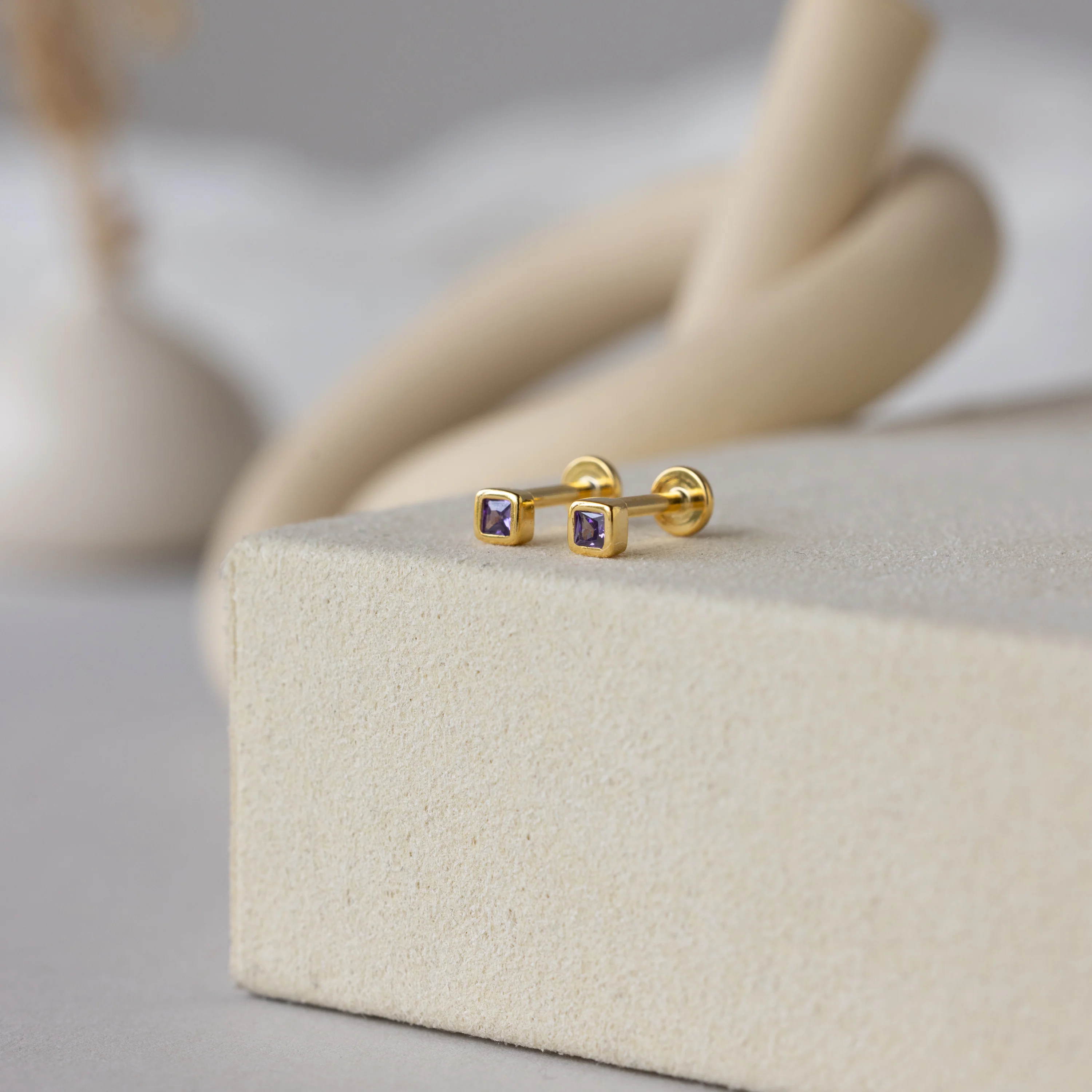 Square Bezel Amethyst Flatback Studs