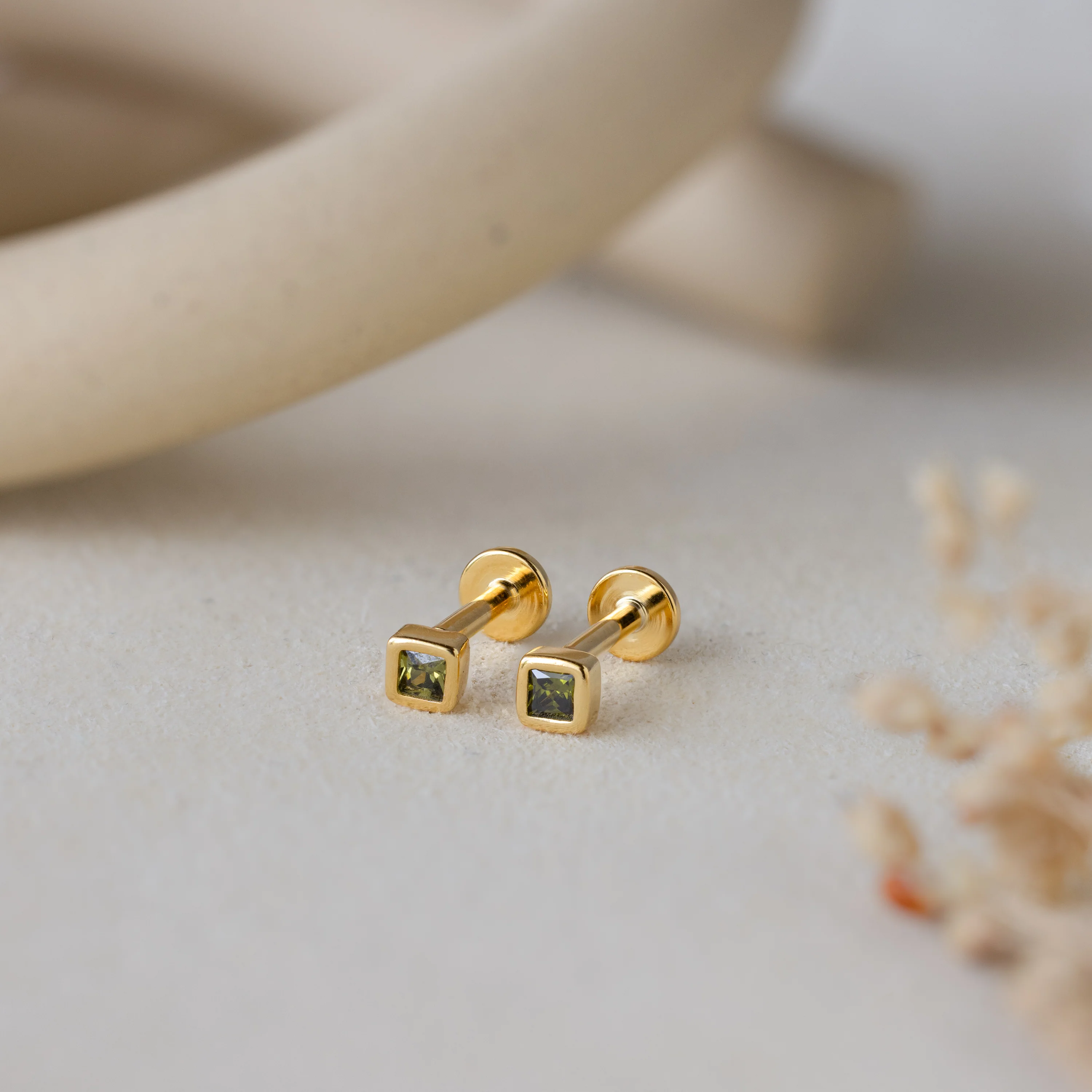 Square Bezel Peridot Flatback Studs