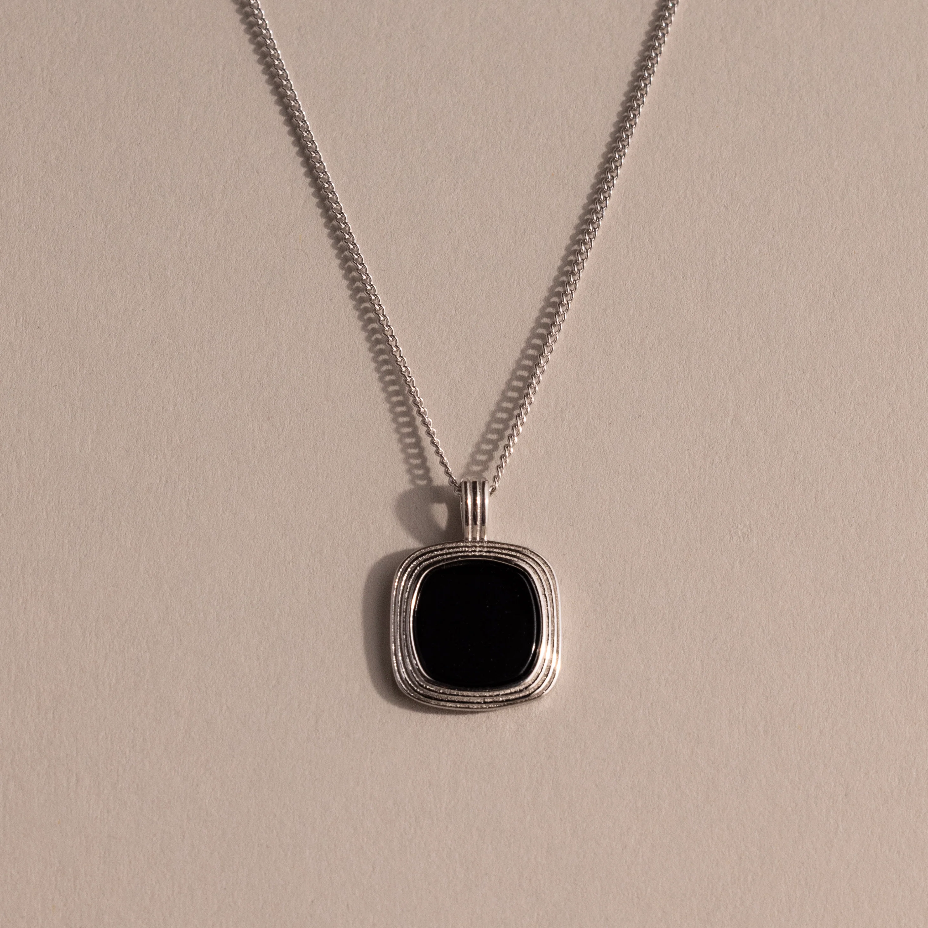 Square Onyx Necklace in Silver - Image 3