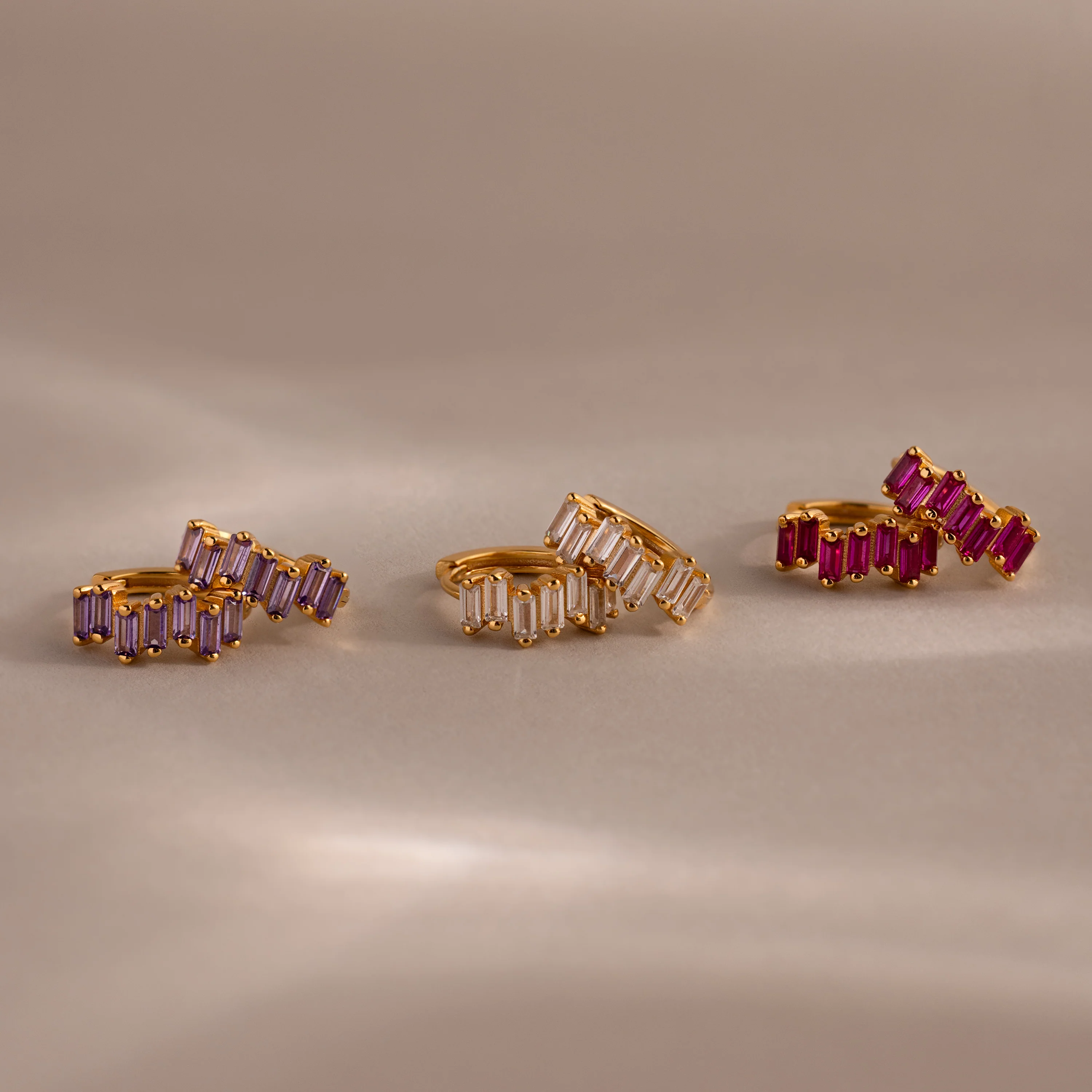 Staggered Baguette Birthstone Huggies - Image 15
