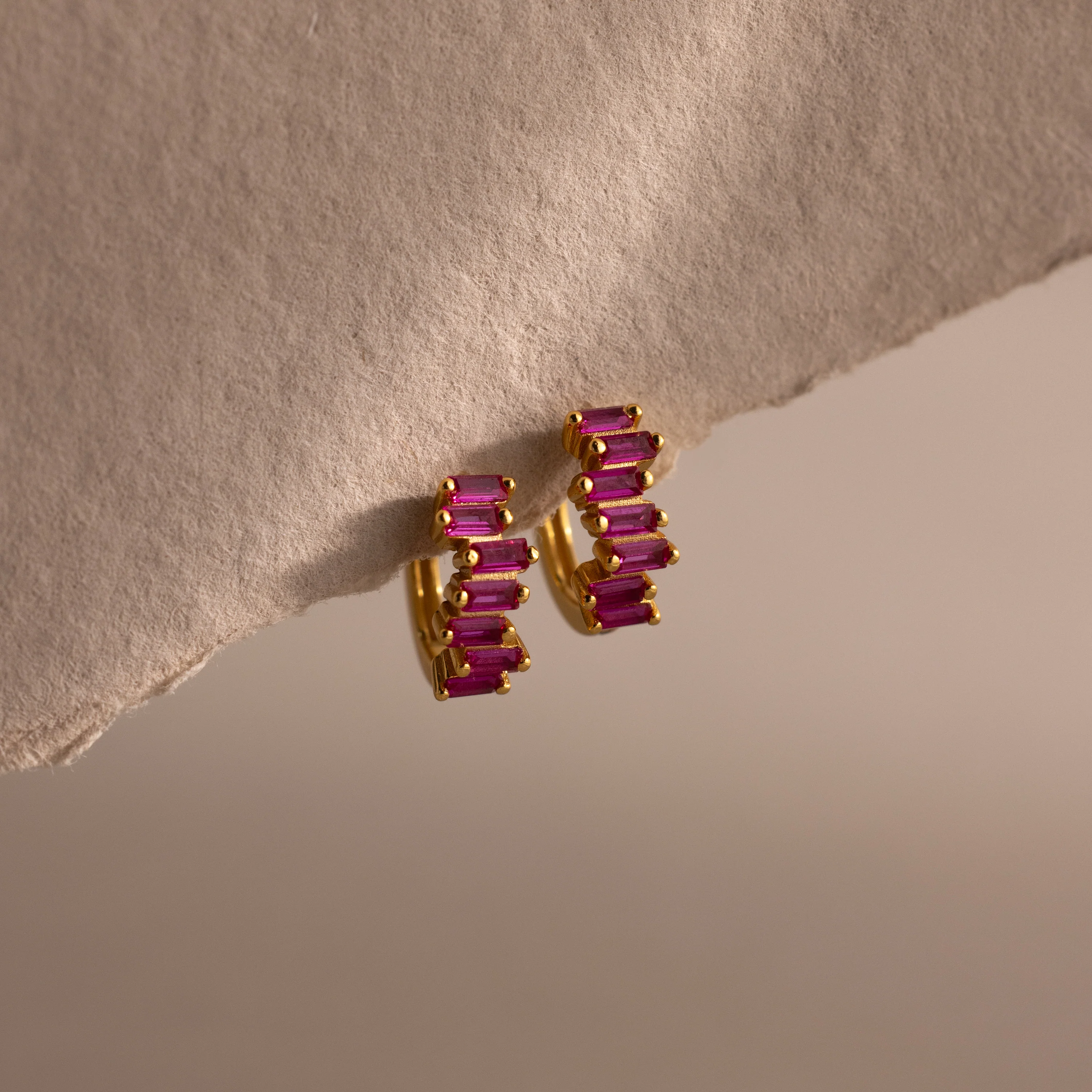 Staggered Baguette Ruby Huggies