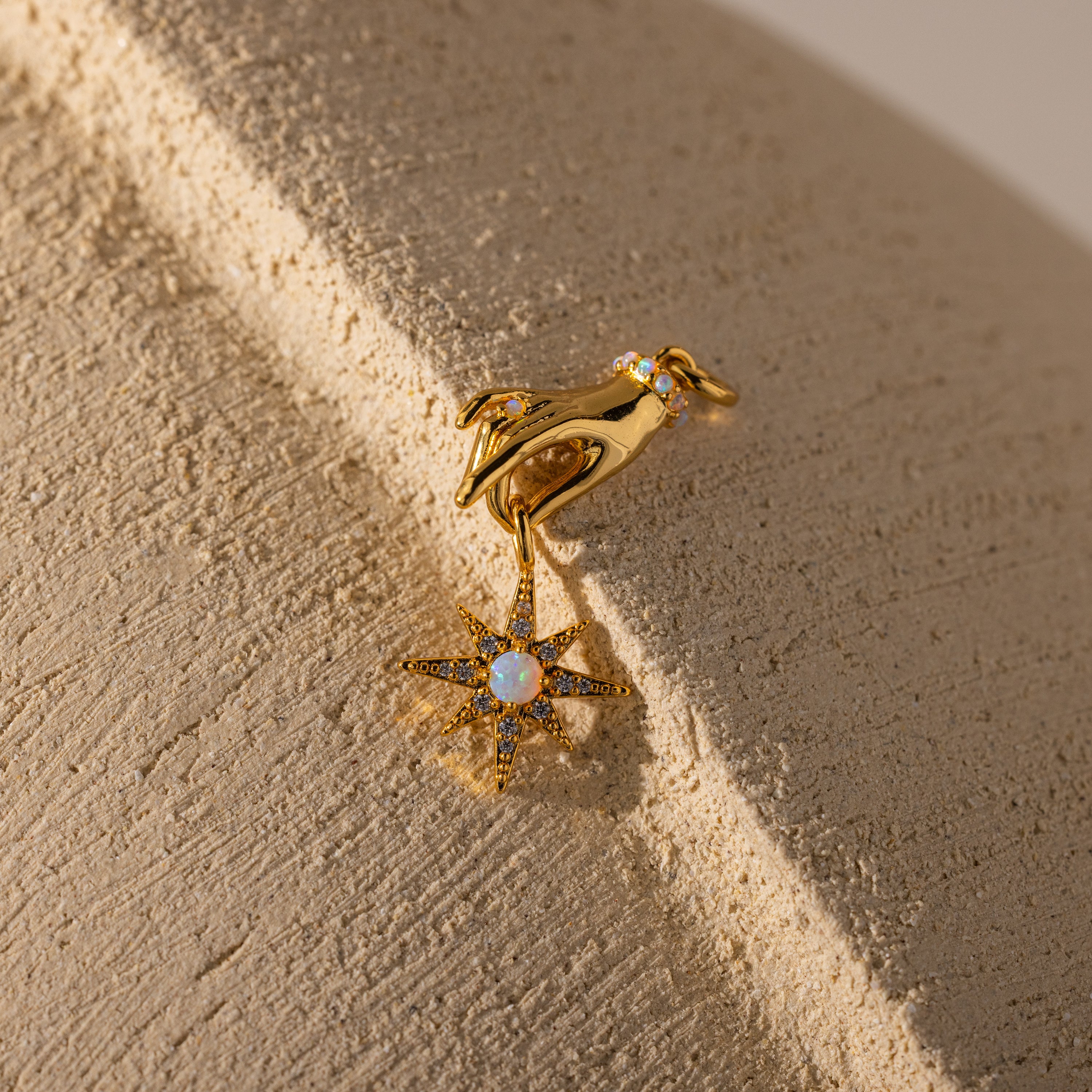 Star Opal Hand Charm in 18K Gold