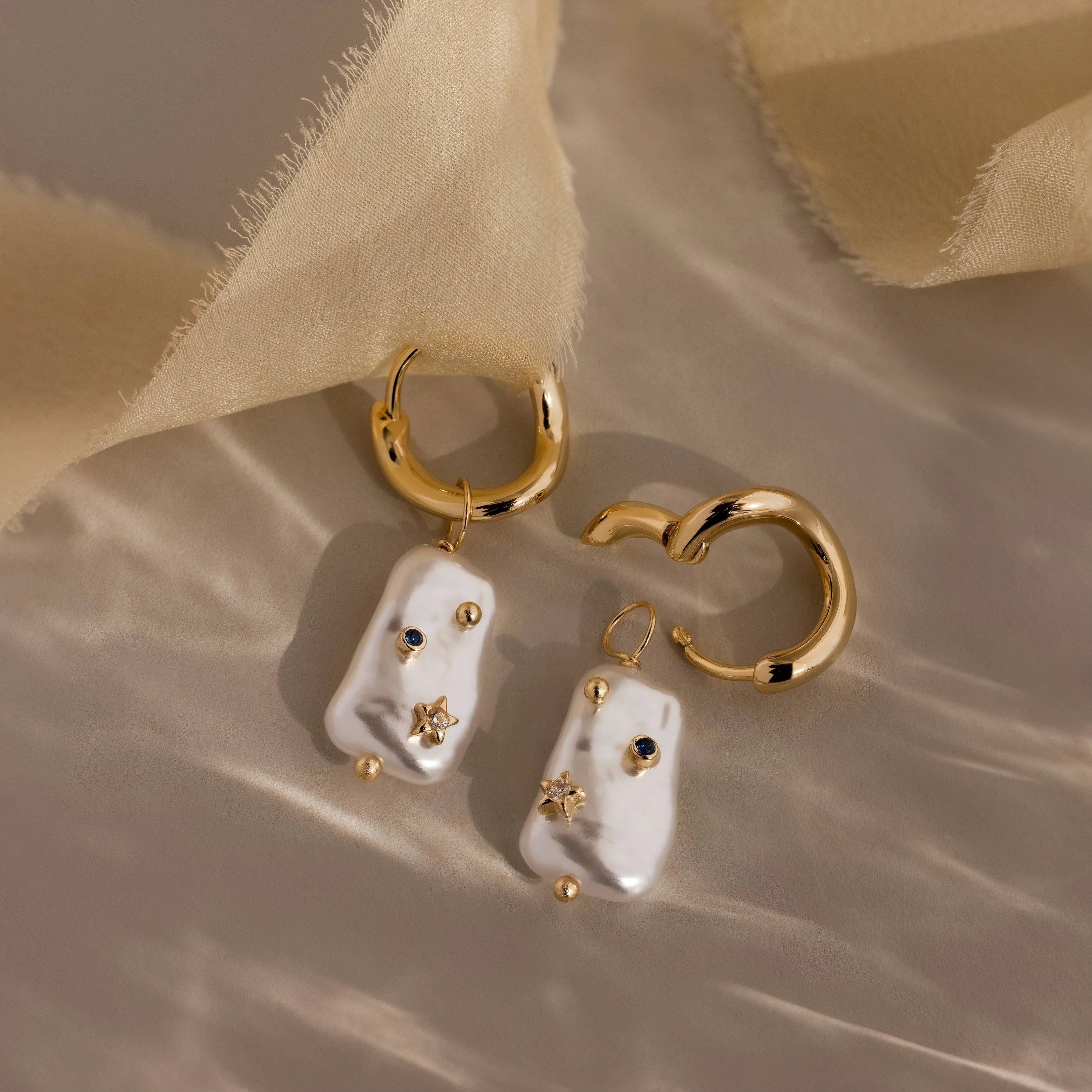 Starry Baroque Pearl Charm Hoops in 18K Gold - Image 3