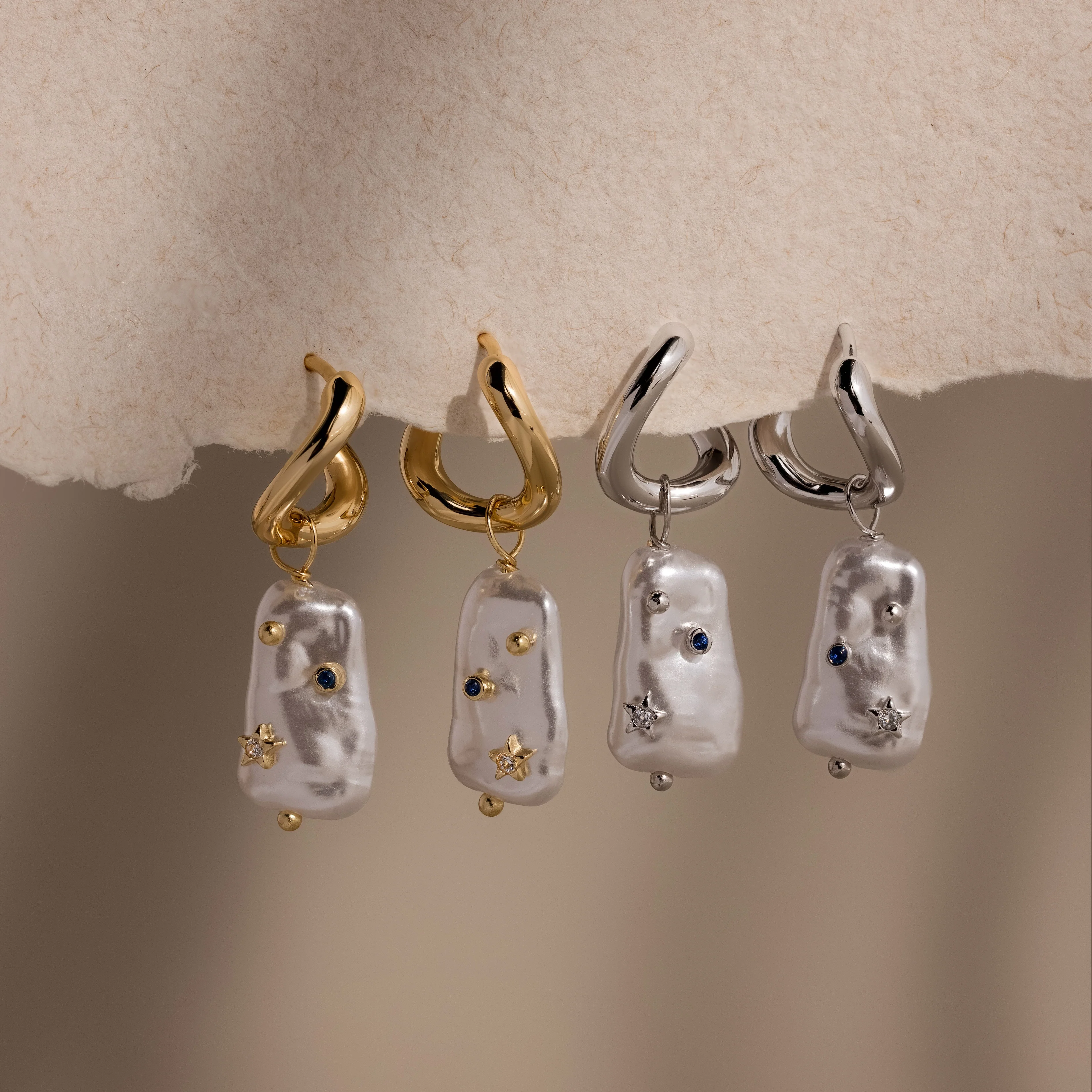 Starry Baroque Pearl Charm Hoops in 18K Gold - Image 5