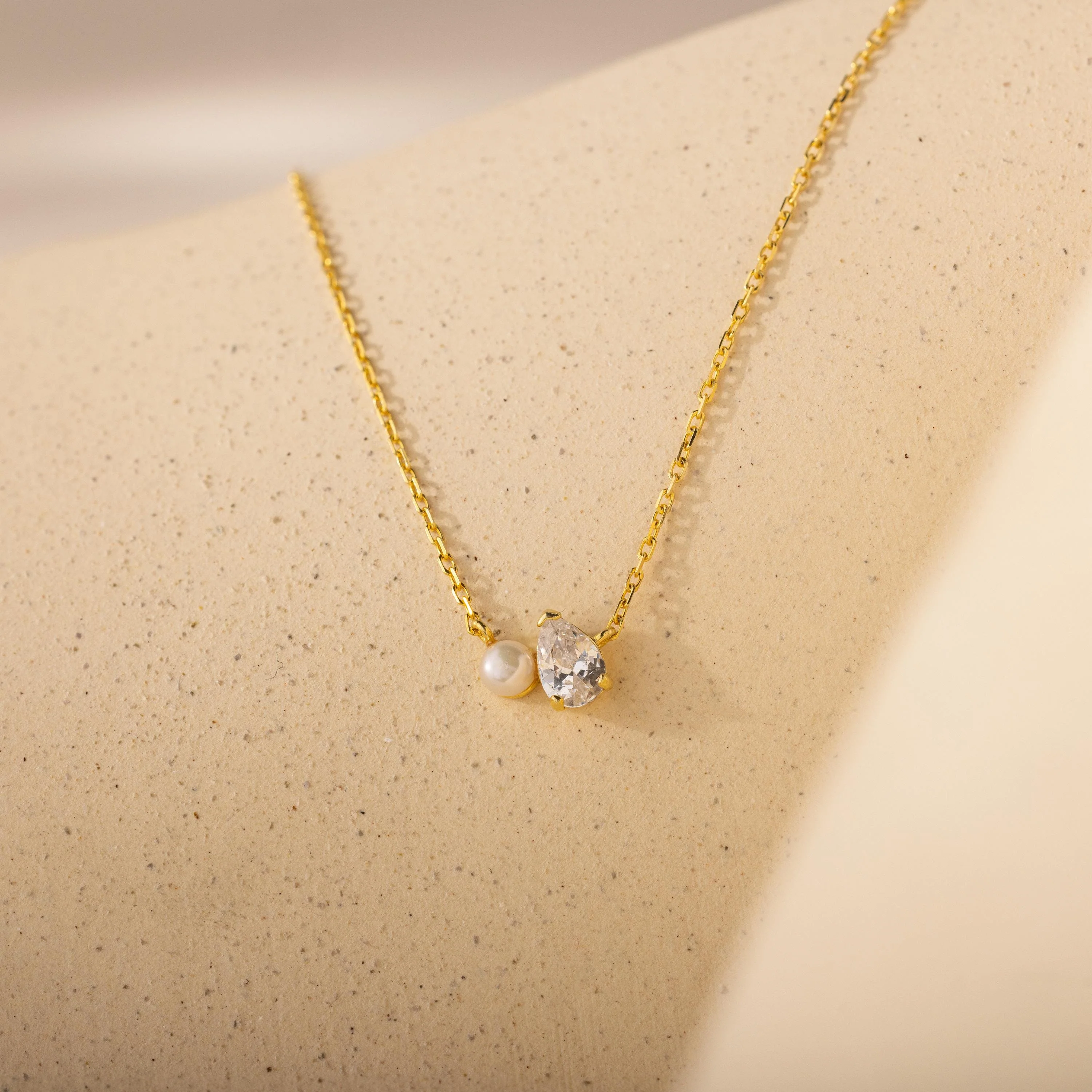 Teardrop Diamond & Pearl Necklace - Image 3