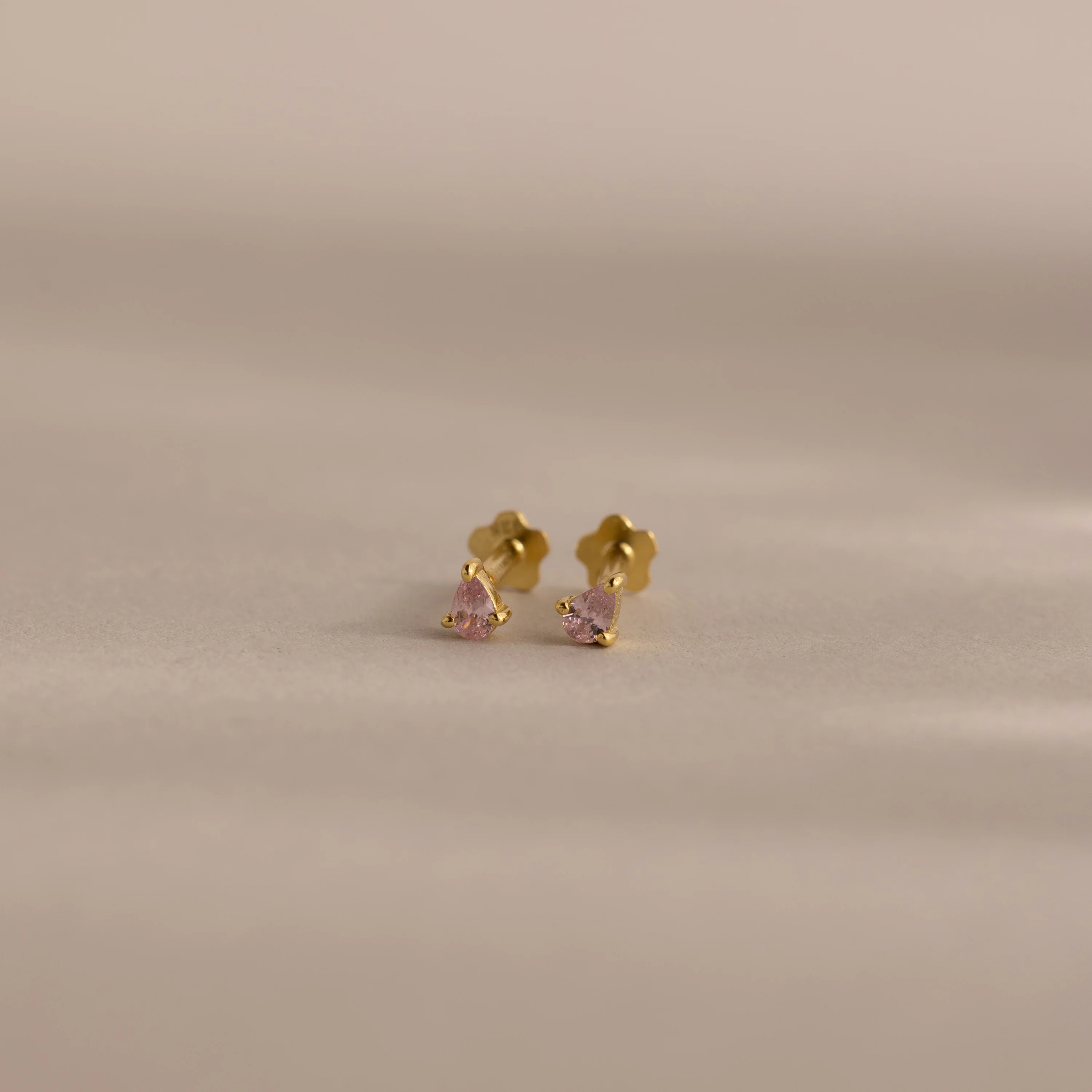 Teardrop Pink Tourmaline Flatback Studs