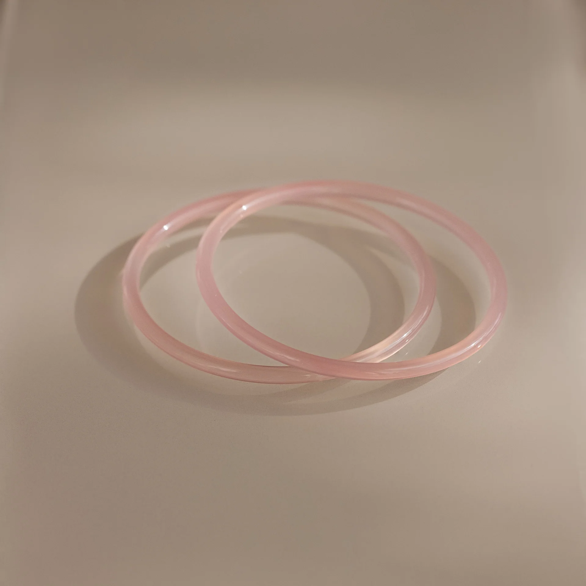 Thin Pink Jade Bangle Set
