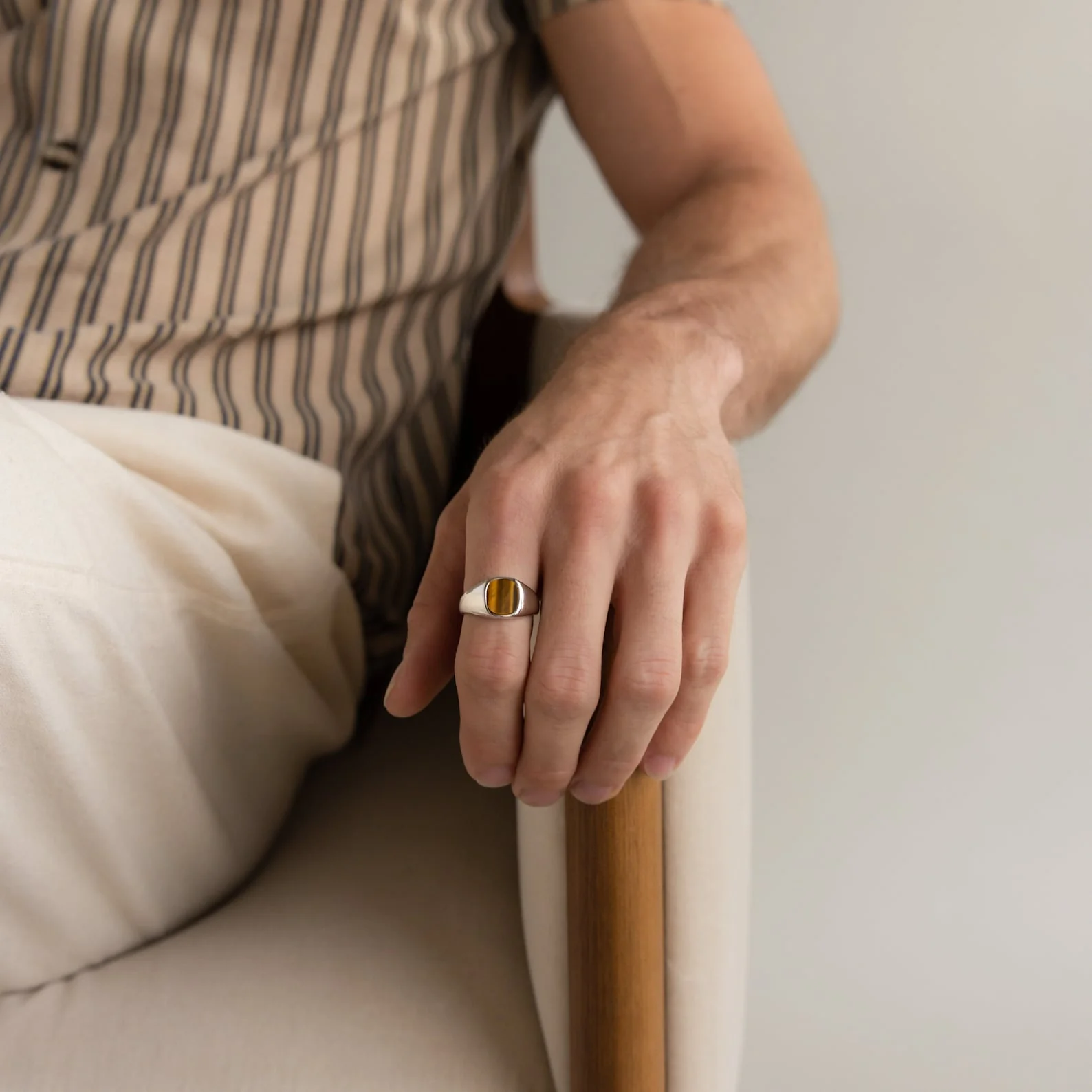 Tigers Eye Signet Ring in Silver - Image 3