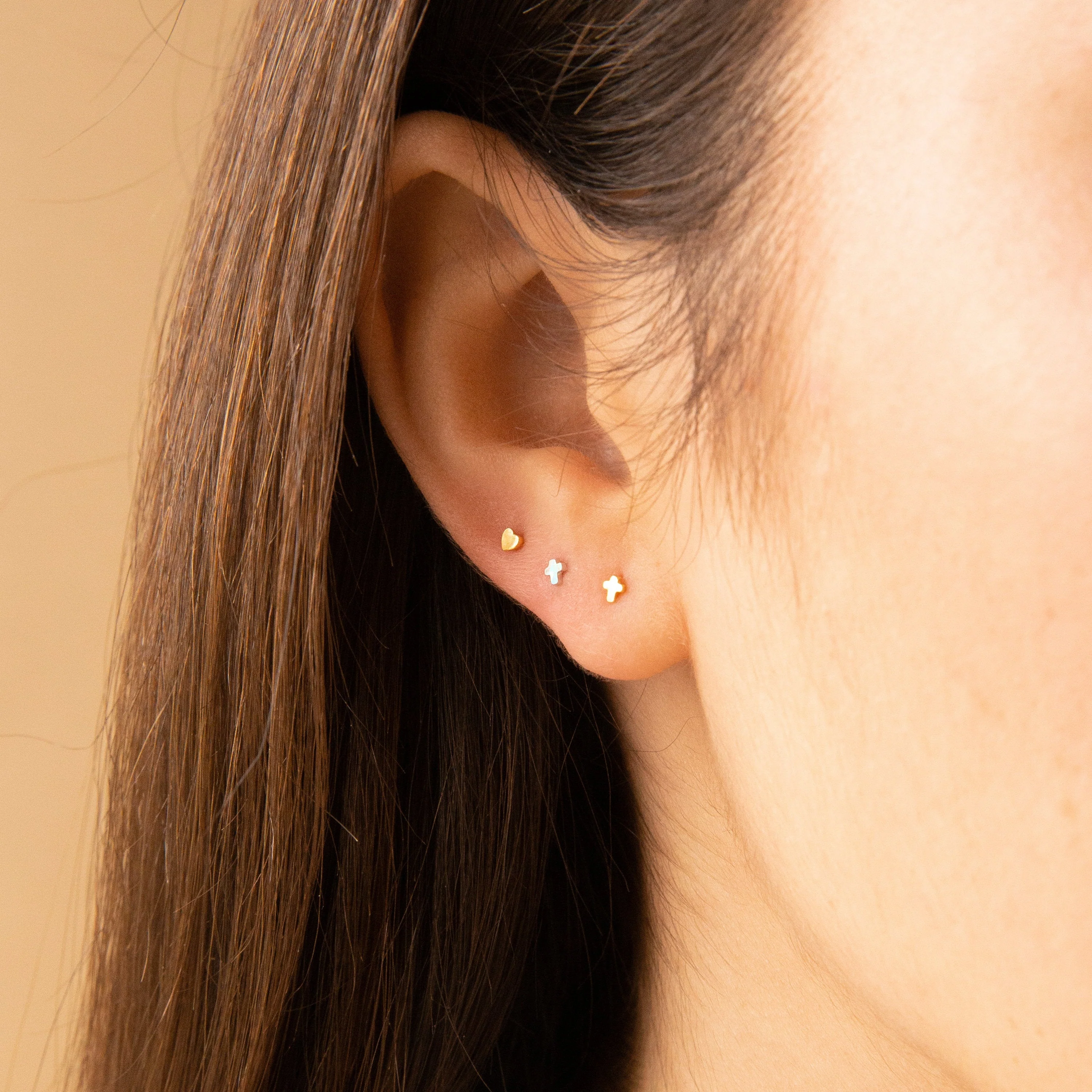 Tiny Cross Studs in Silver - Image 2