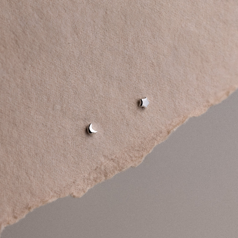 Tiny Moon & Star Studs in Silver - Image 3