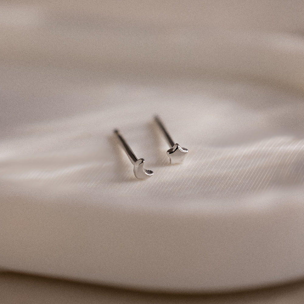Tiny Moon & Star Studs in Silver - Image 7