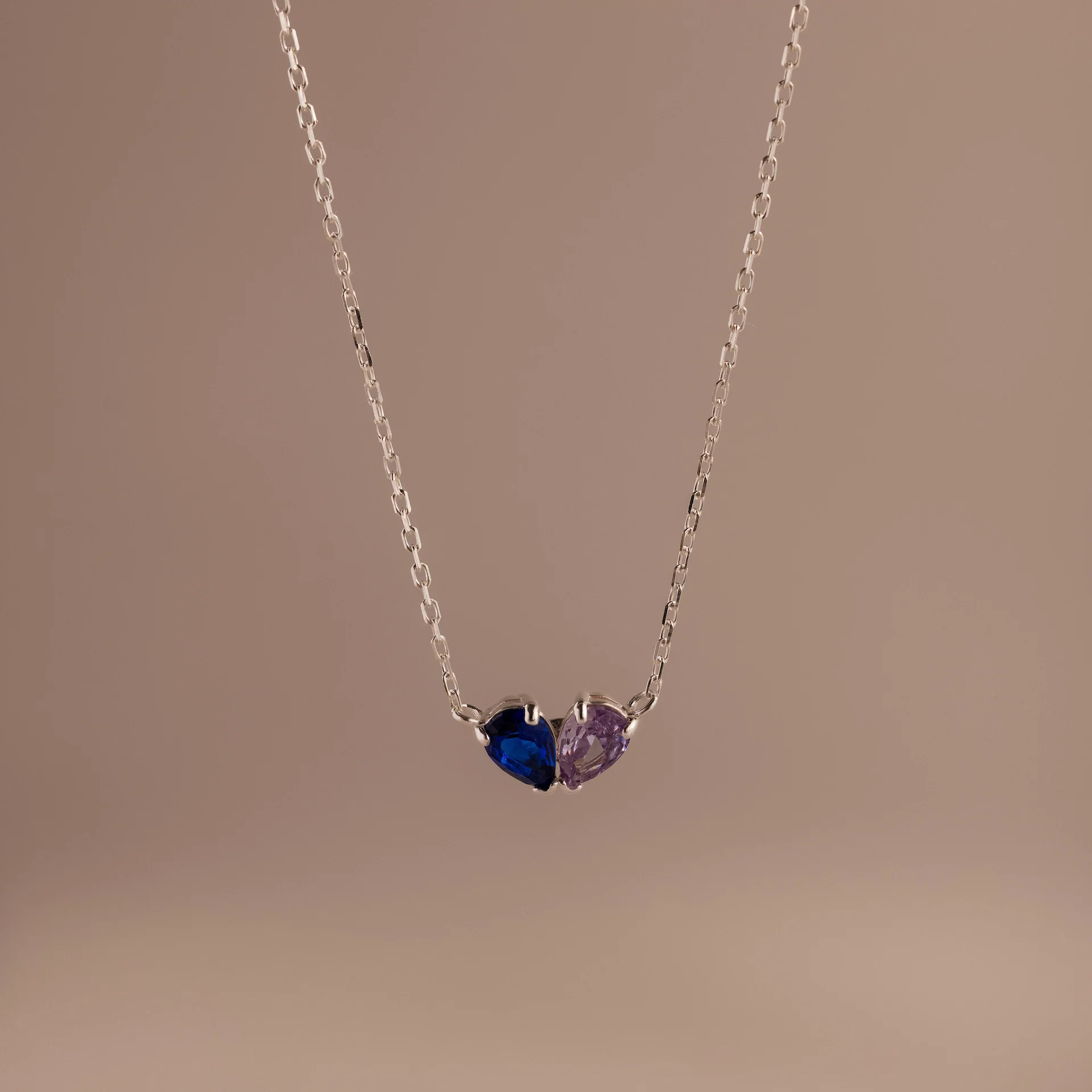 Toi et Moi Teardrop Heart Necklace in Silver