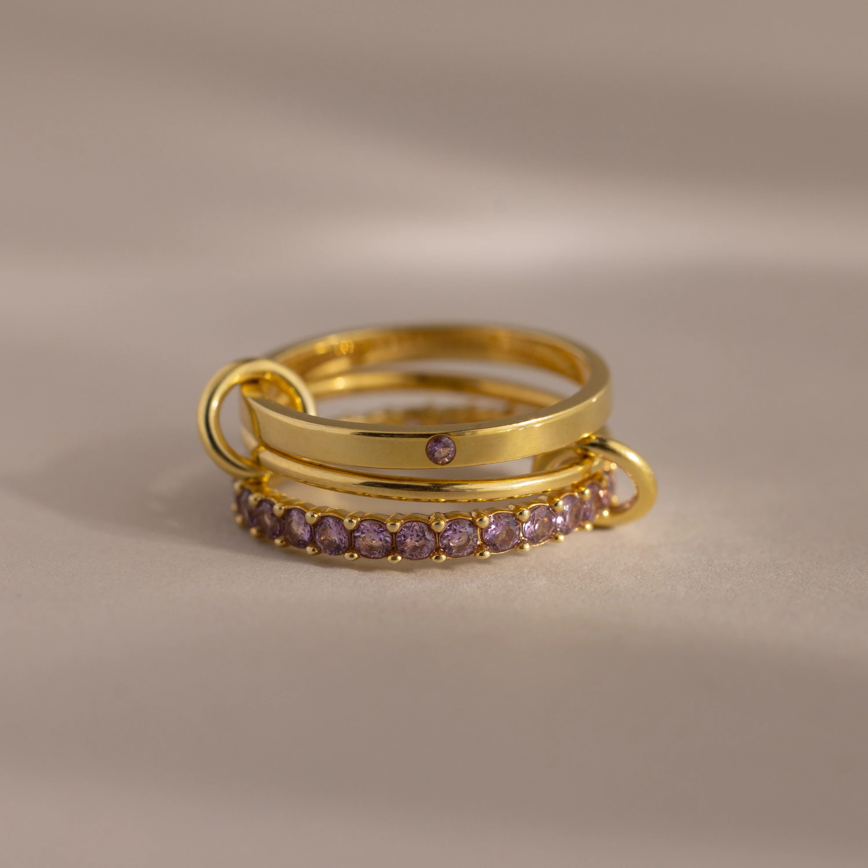 Triple Linked Alexandrite Ring Set