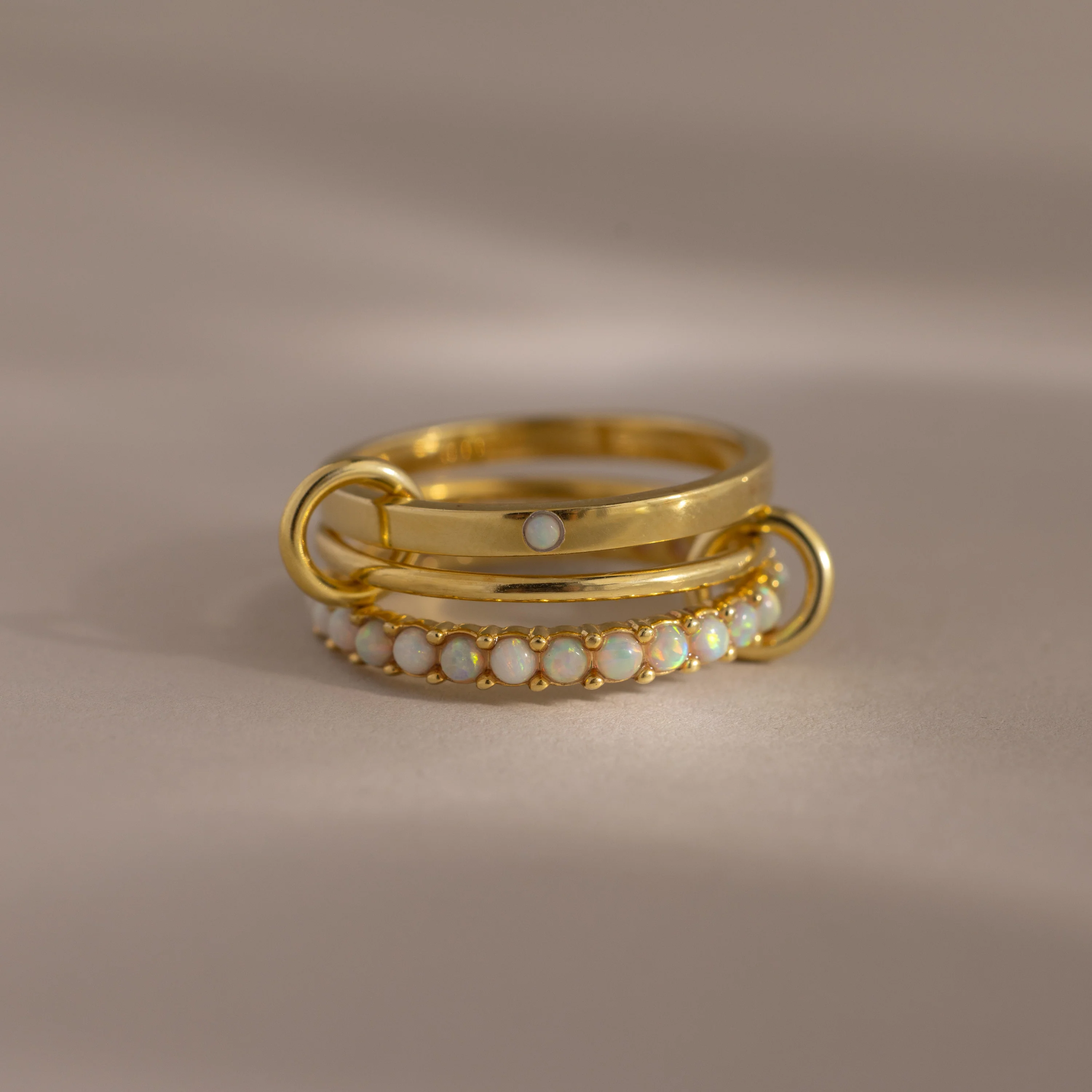 Triple Linked Opal Ring Set