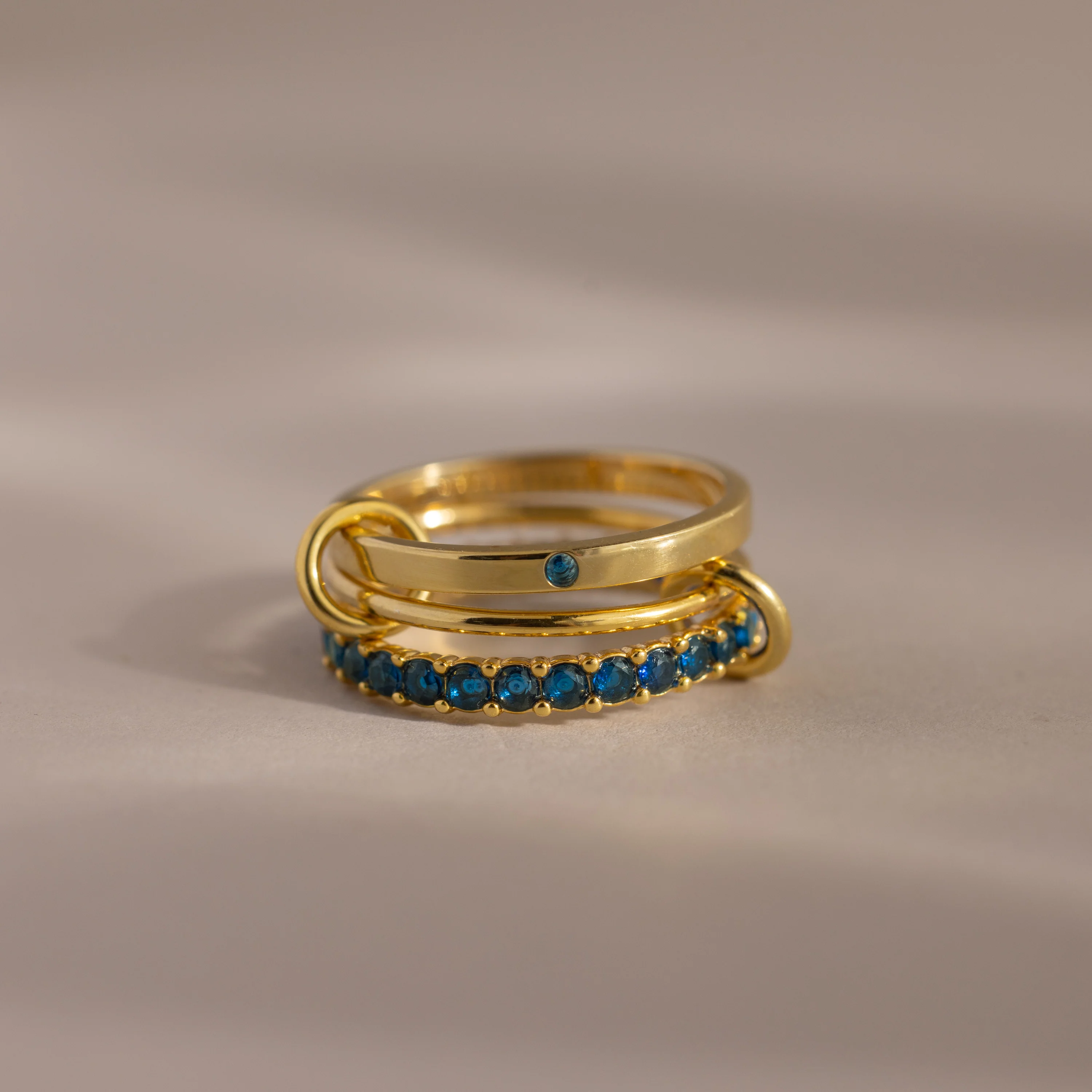 Triple Linked Blue Zircon Ring Set