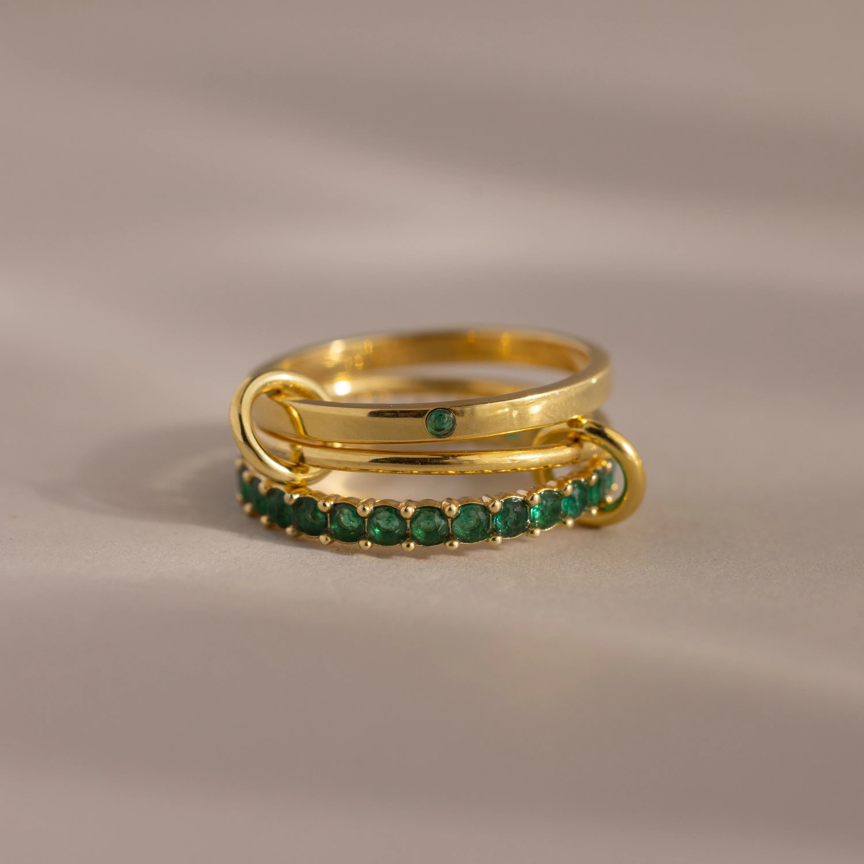 Triple Linked Emerald Ring Set