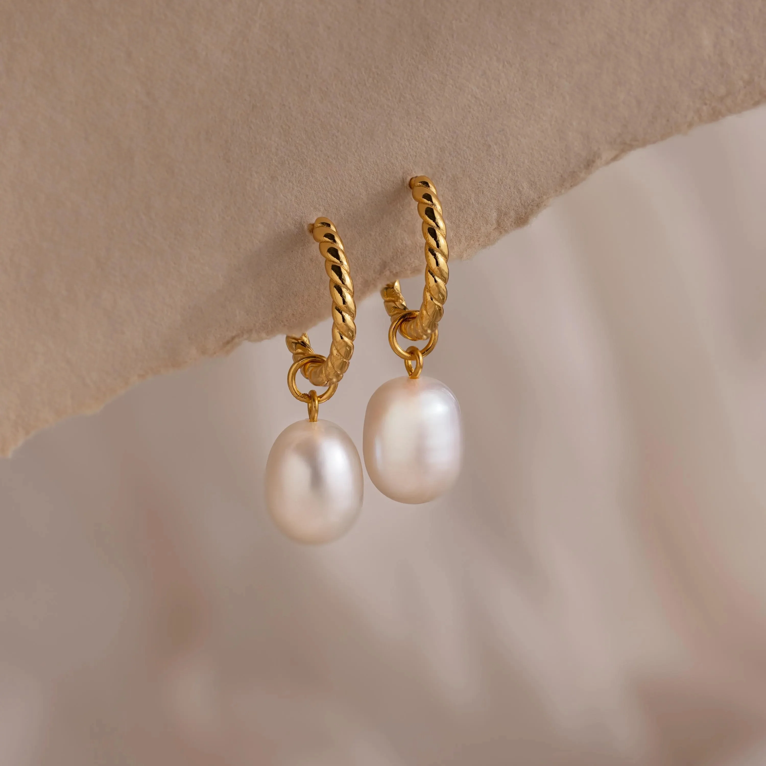 Twisted Pearl Hoops in 18K Gold