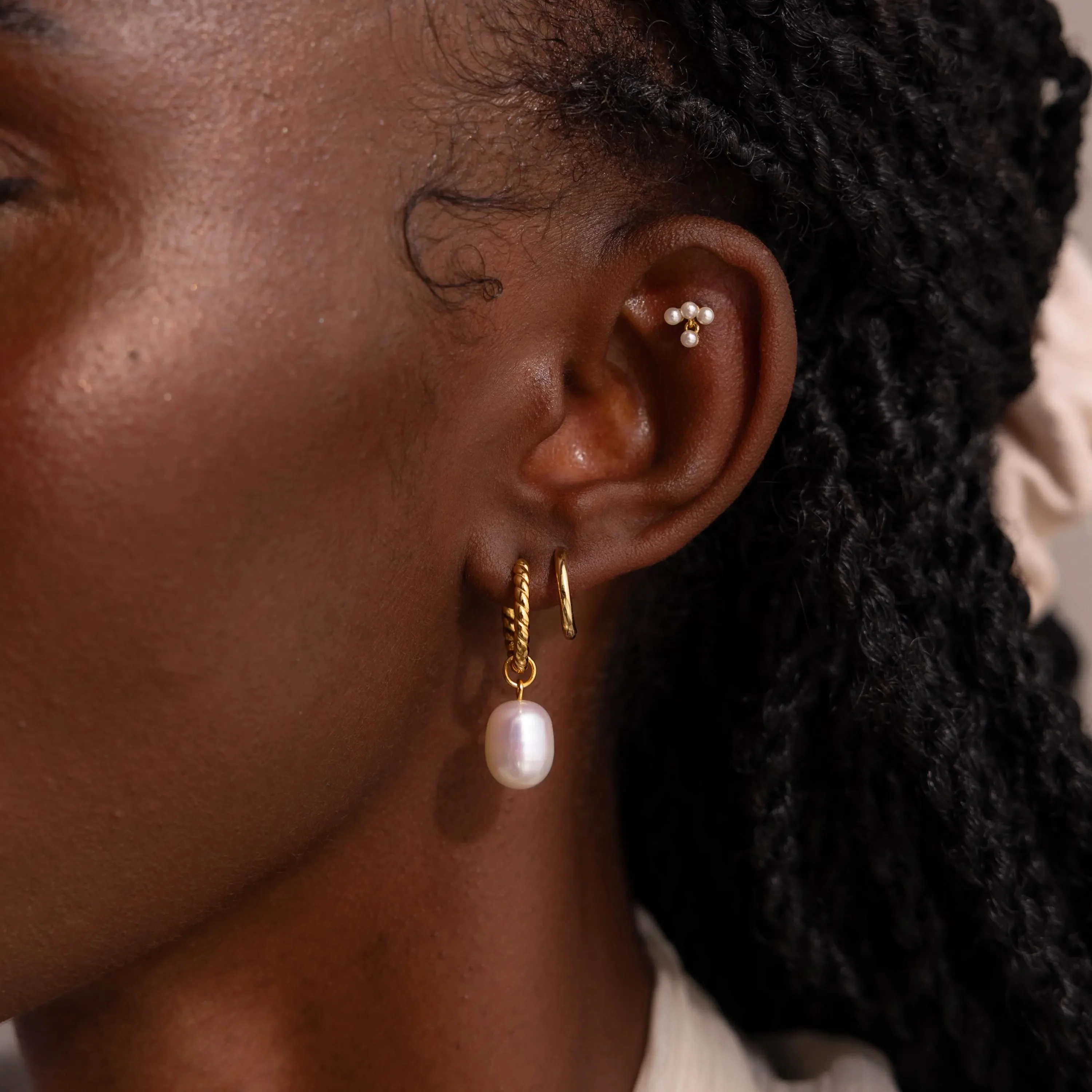 Twisted Pearl Hoops in 18K Gold - Image 4