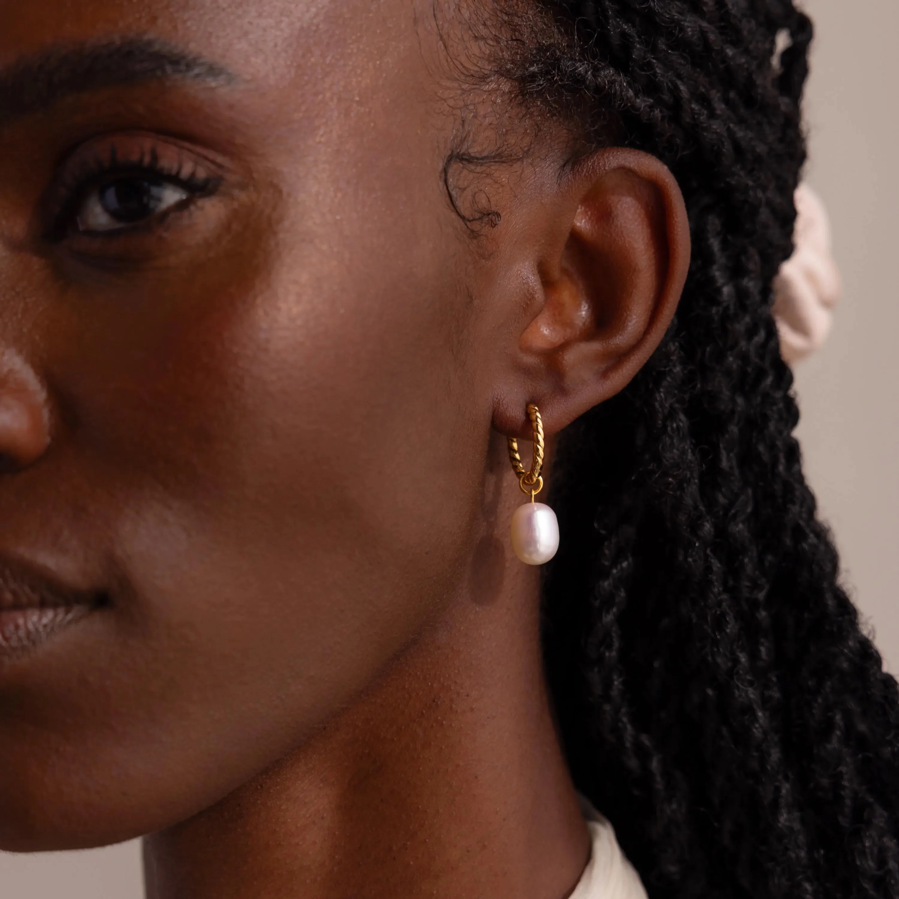 Twisted Pearl Hoops in 18K Gold - Image 6
