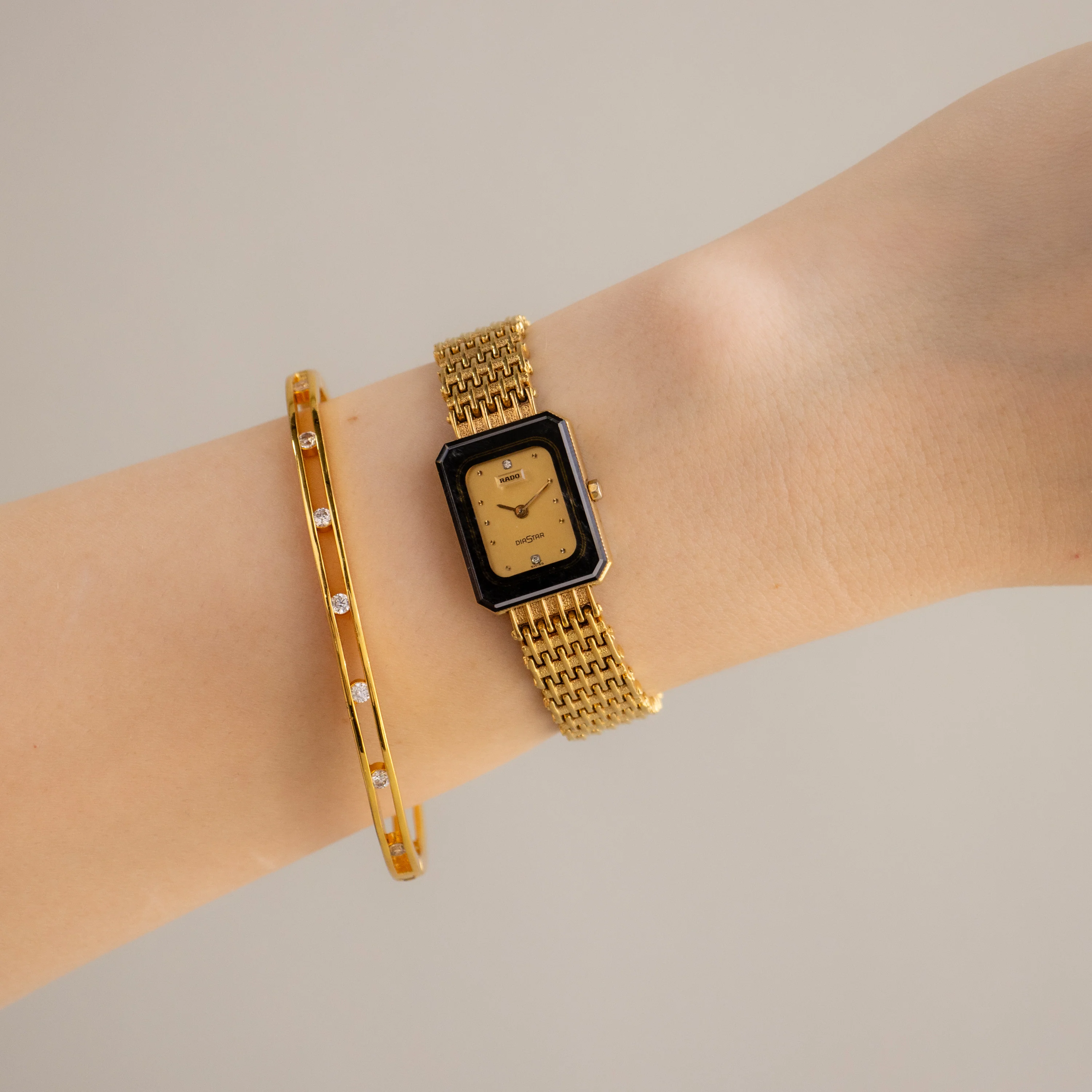 Vintage Rado Black Square Gold Watch
