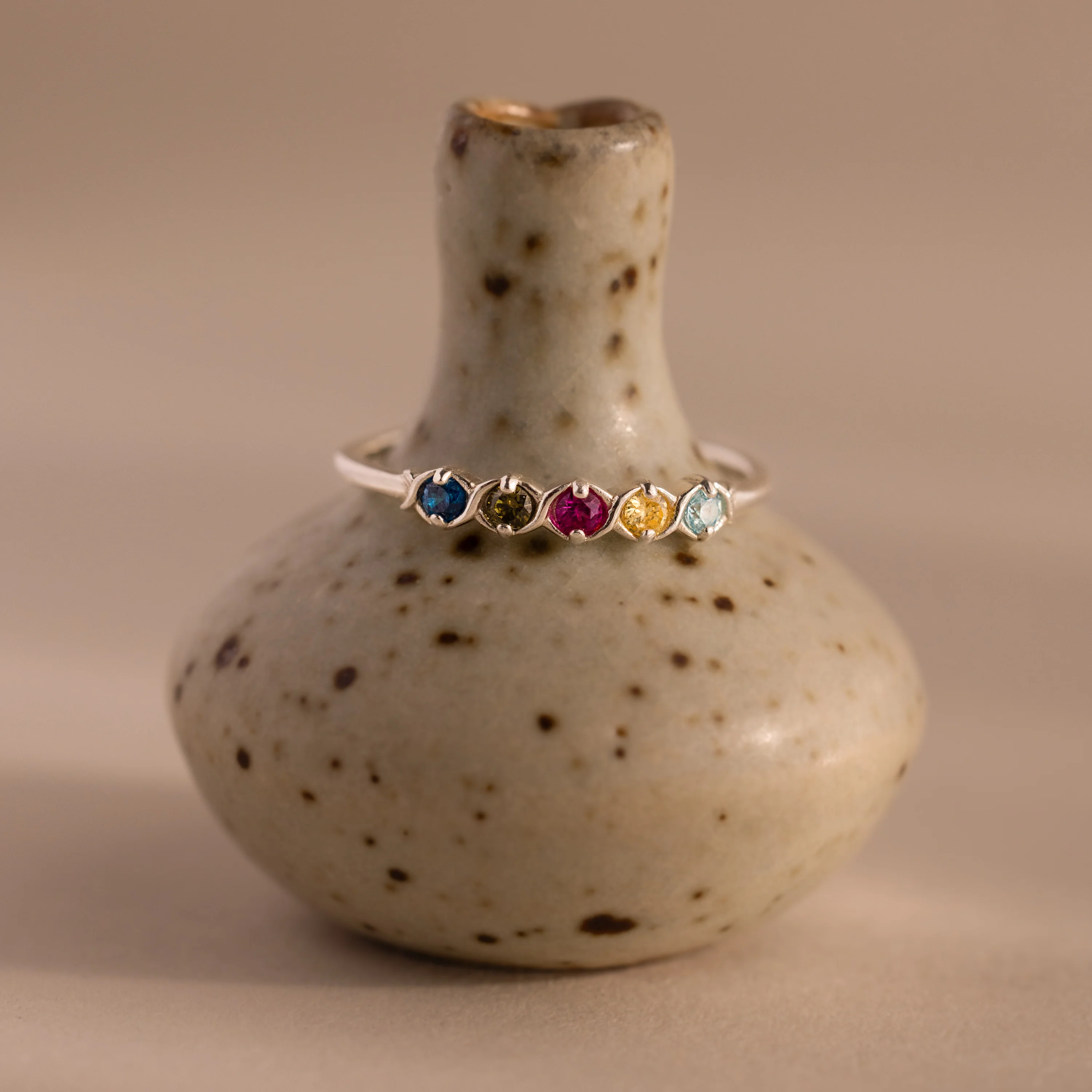Woven Multiple Birthstone Ring in Silver - Image 3